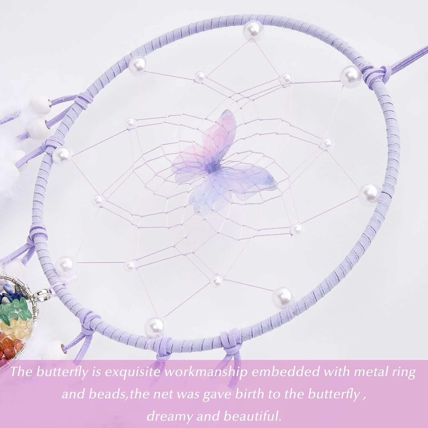 Dreamlike Butterfly Tree of Life Dream Catcher Wall Decor Purple Handmade Craft Gift