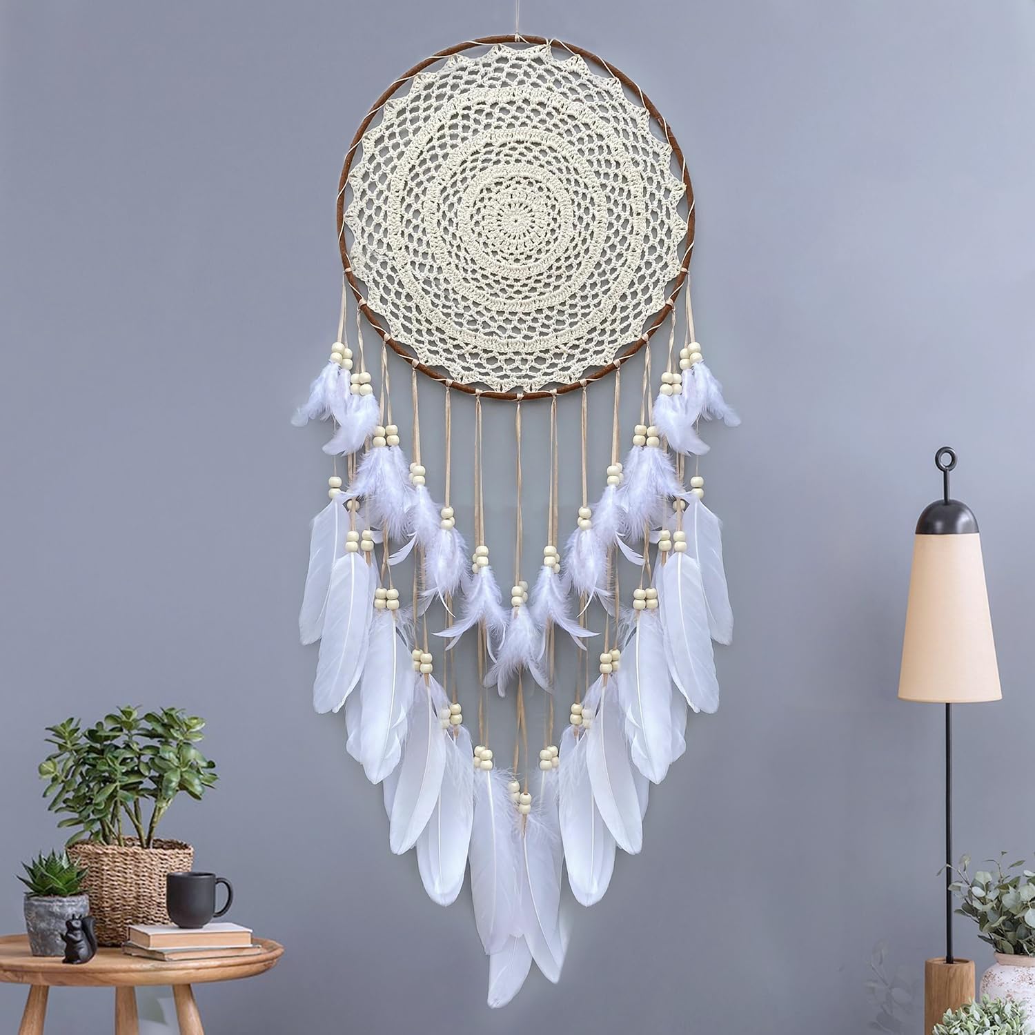 Large White Dream Catcher Wall Decor with Greeting Card Gift