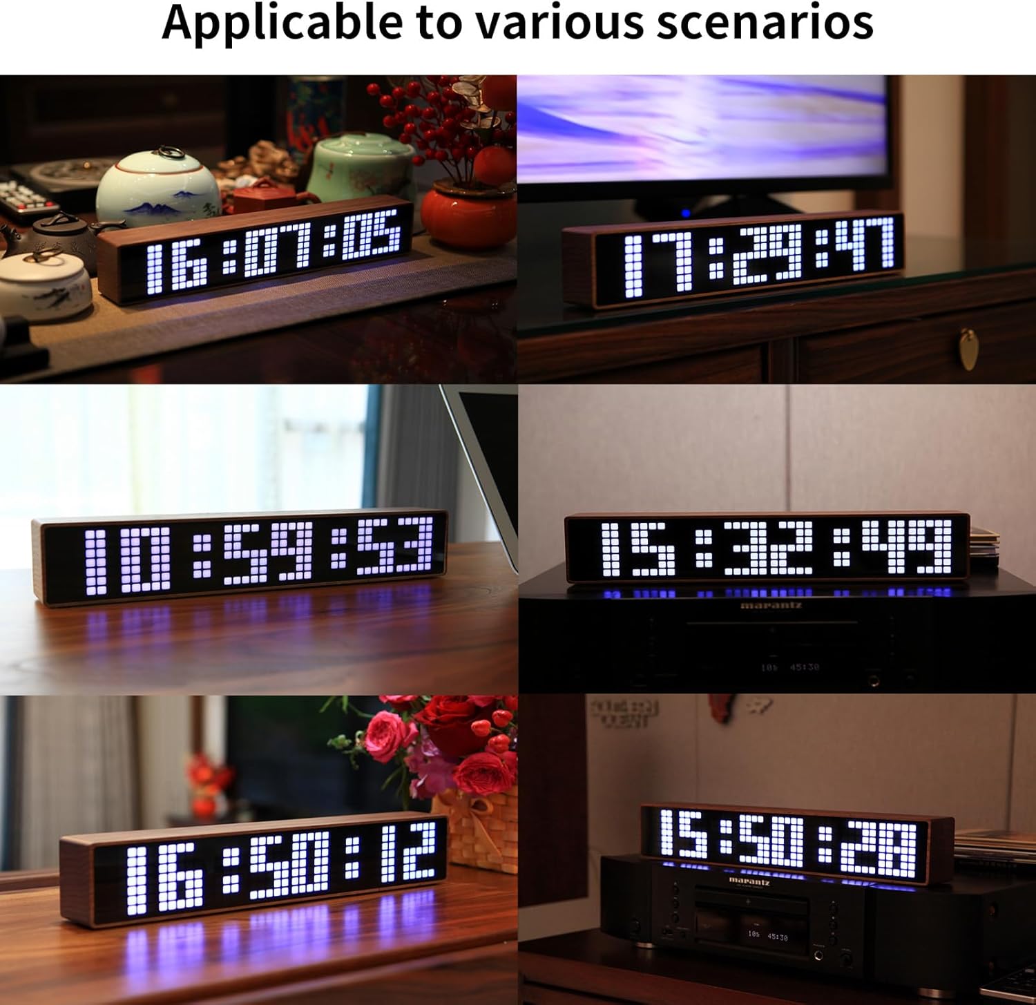 Creative LED Clock Solid Wood Design WiFi Sync Weather Display Voice Chime Multi-Use Decor