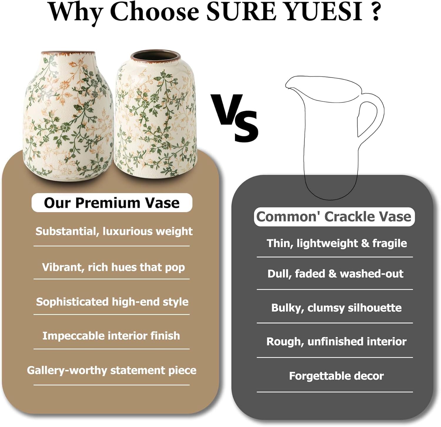 Set of 3 Ceramic Vases Vintage Green and Beige