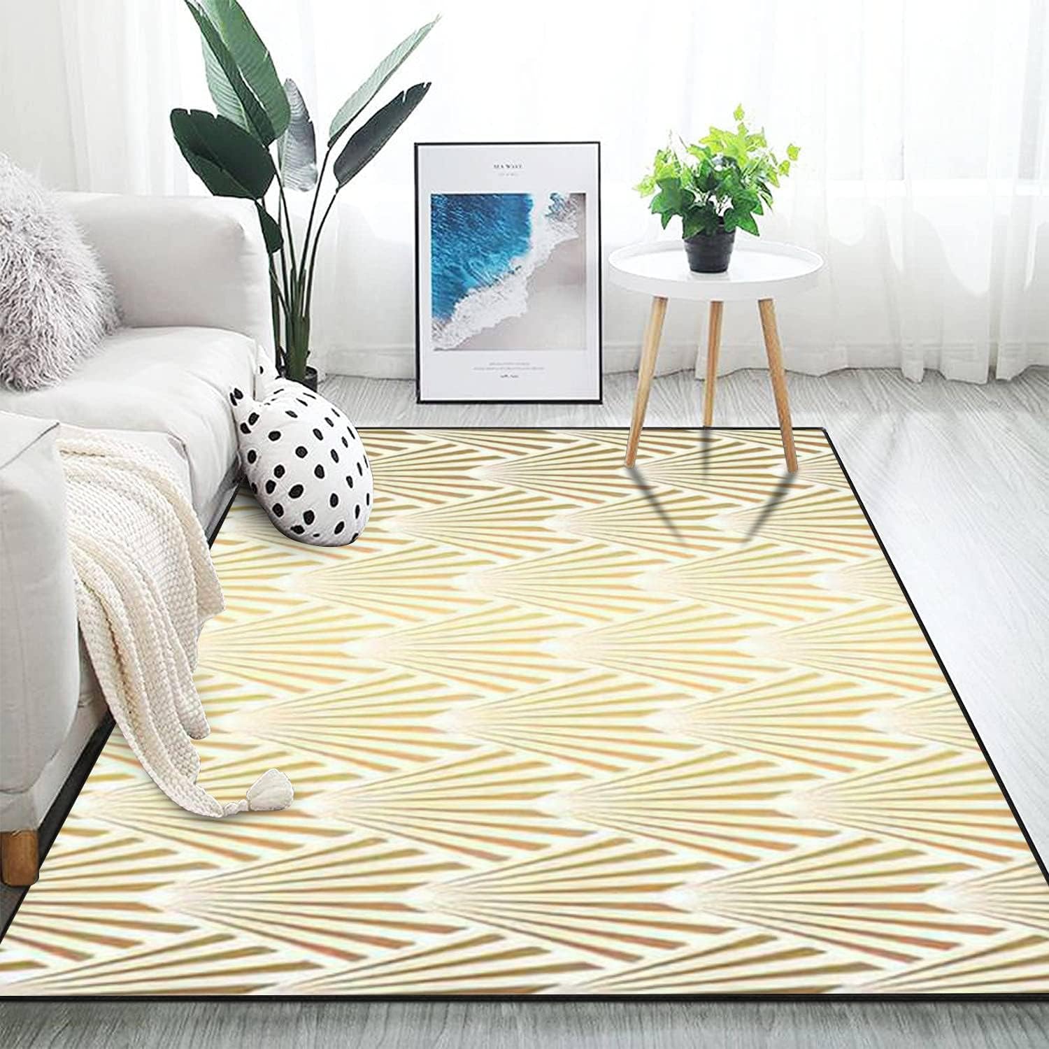 Modern 3D Seamless Area Rug with Gold Shells Design