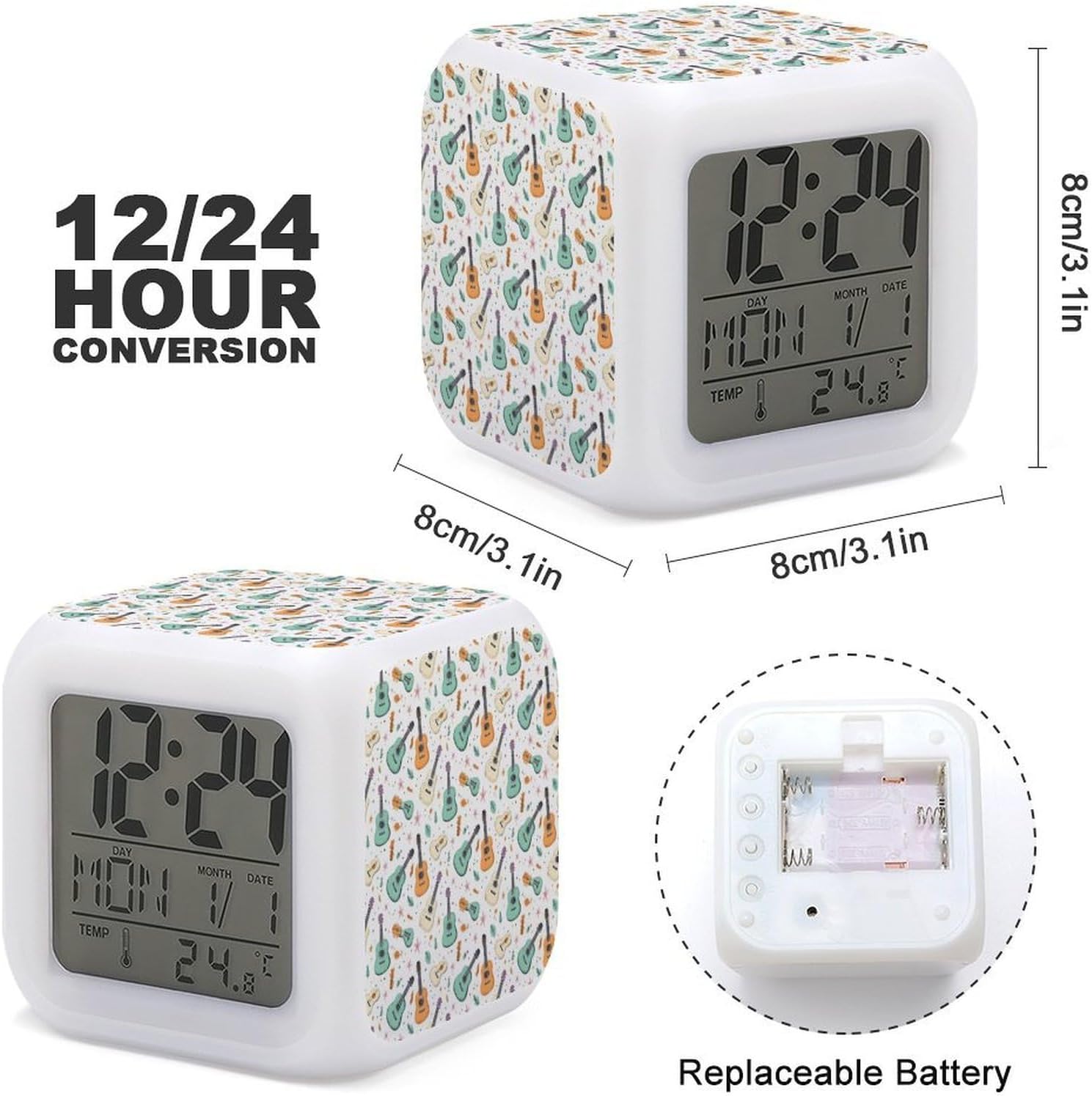 Novastar Guitar Colorful Stars Print Led Alarm Clock