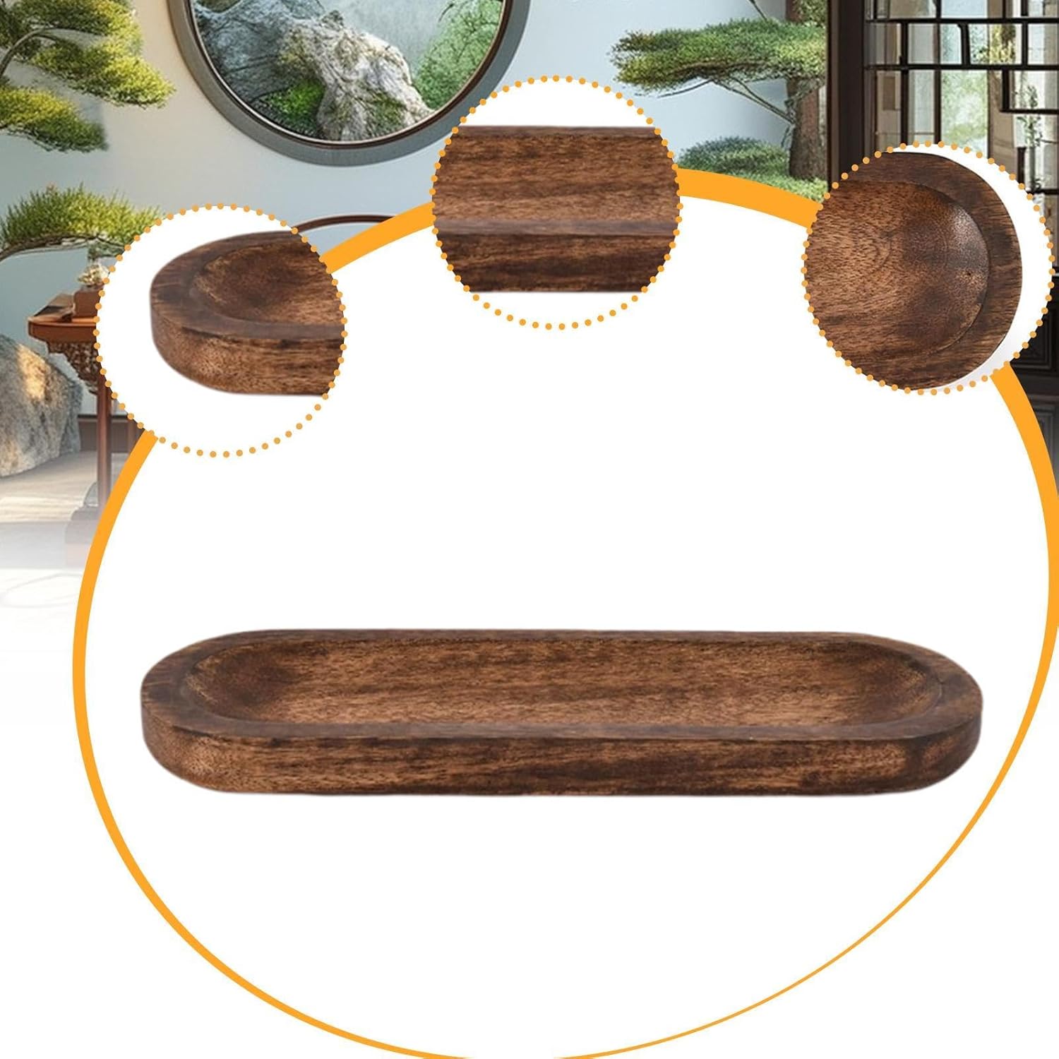 Hand Carved Wooden Burner Holder Ash Tray for Home Decor