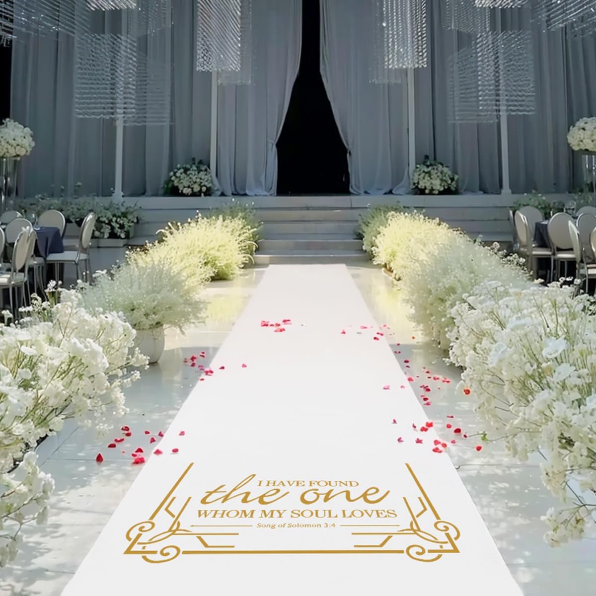 FrenzyBird White Aisle Runner 4x50ft Gold Wedding Carpet