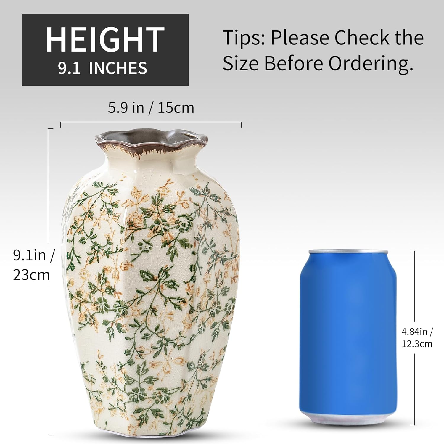 Vintage Pastoral Octagonal Ceramic Vase 91 Inch