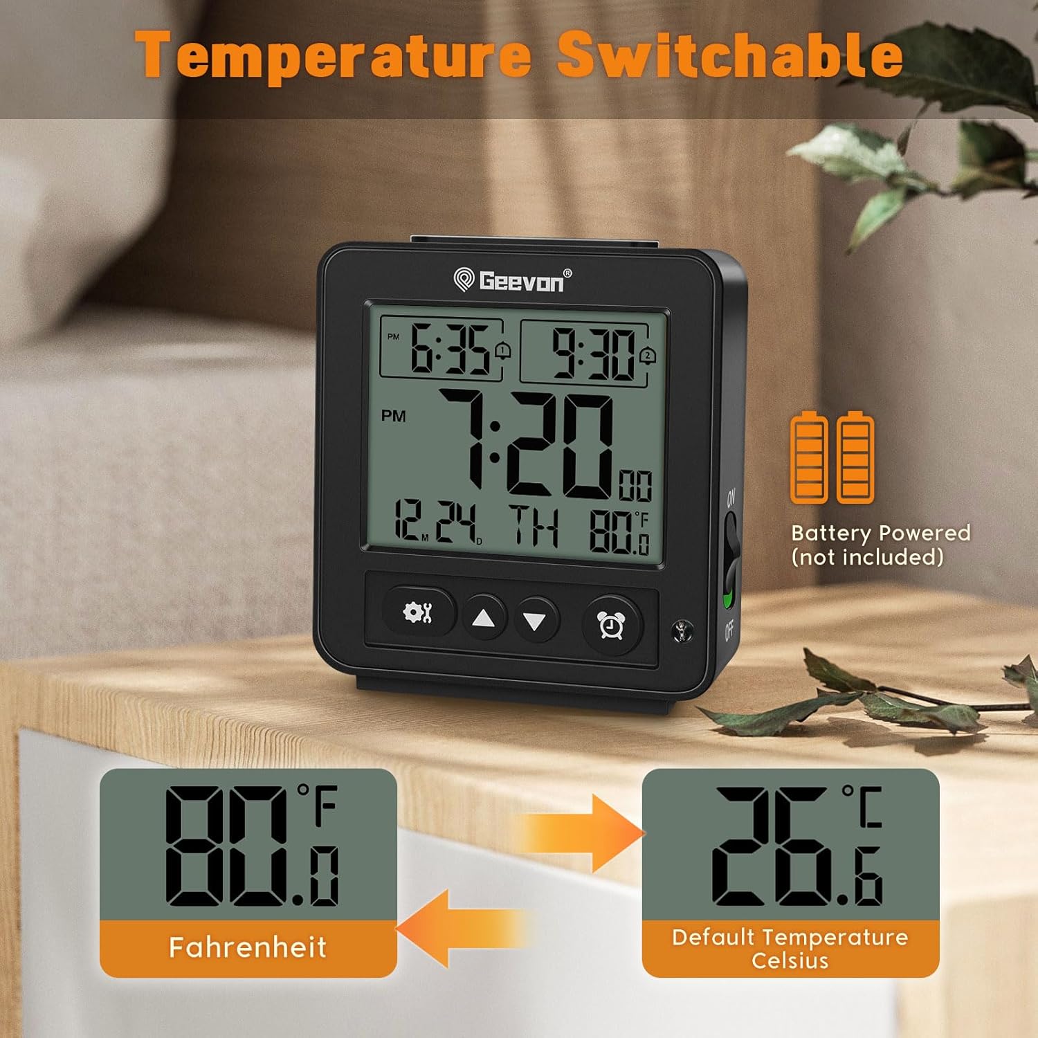 Geevon Smart Night Light Alarm Clock with 2 Beeps and Temperature Monitor