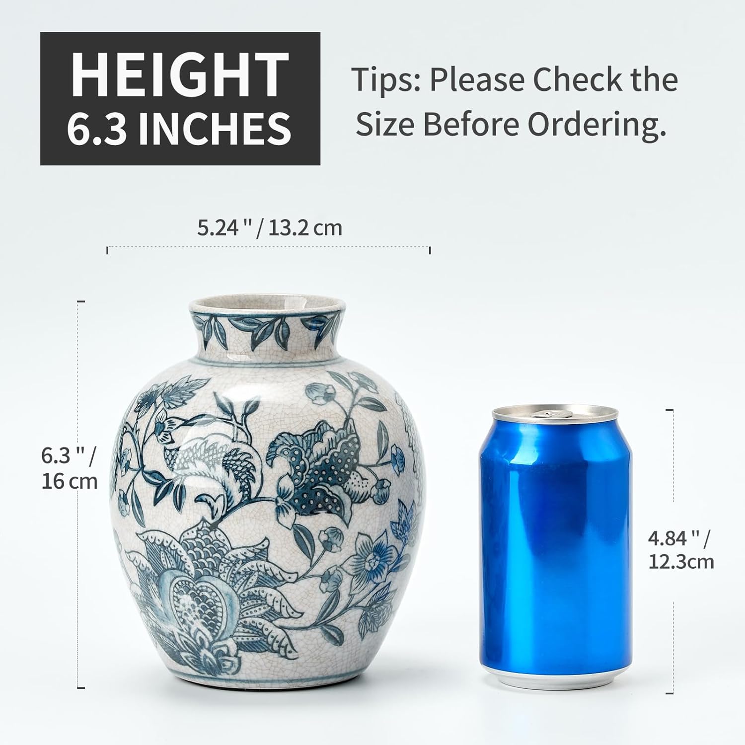 SIDUCAL Ceramic Chinoiserie Vase 63 Inch Blue White Vintage