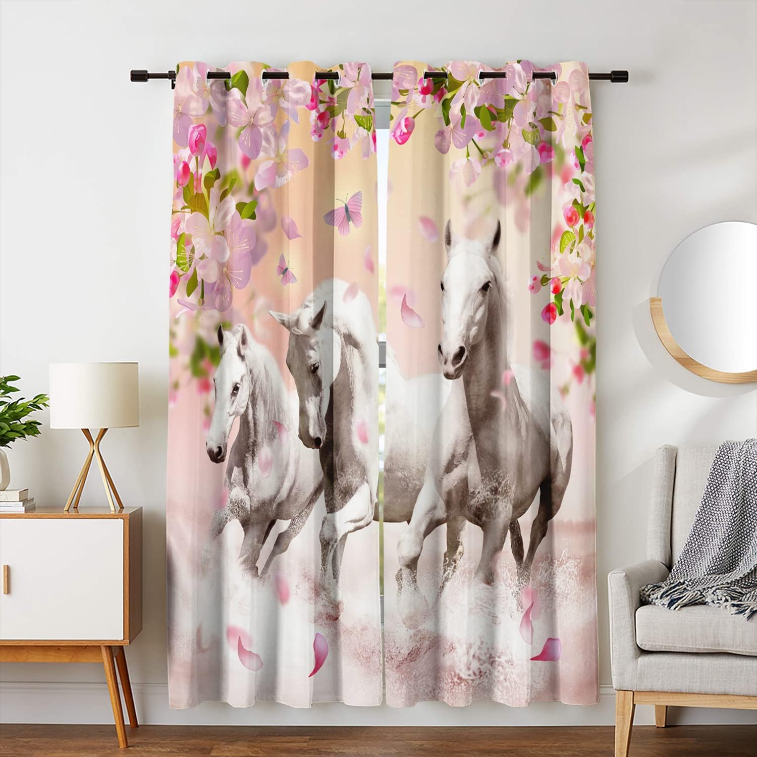 HOSIMA 3D Printed Horses and Flowers Curtains Set