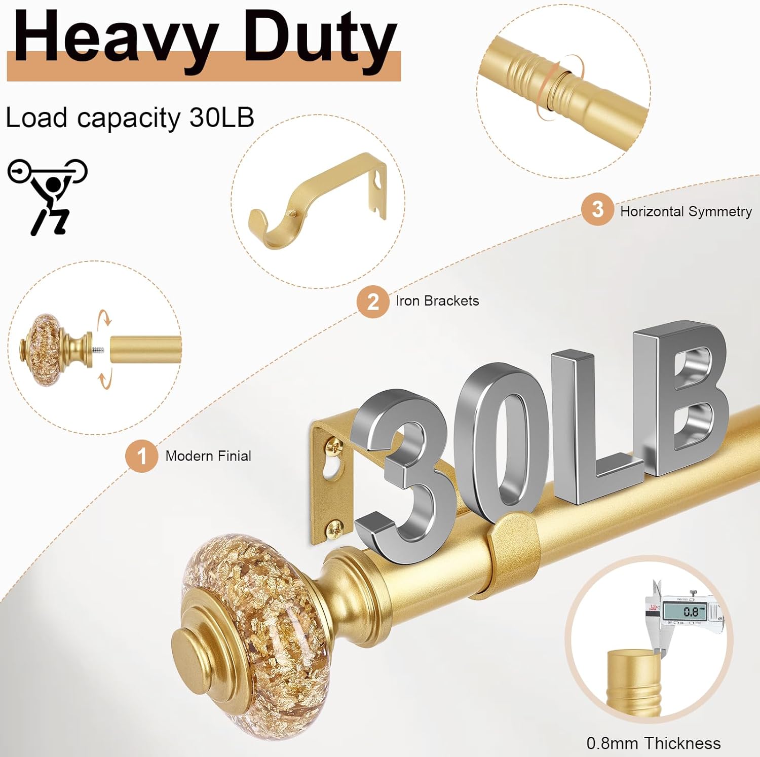 2 Pack Gold Curtain Rods for Windows 48-84 Inch