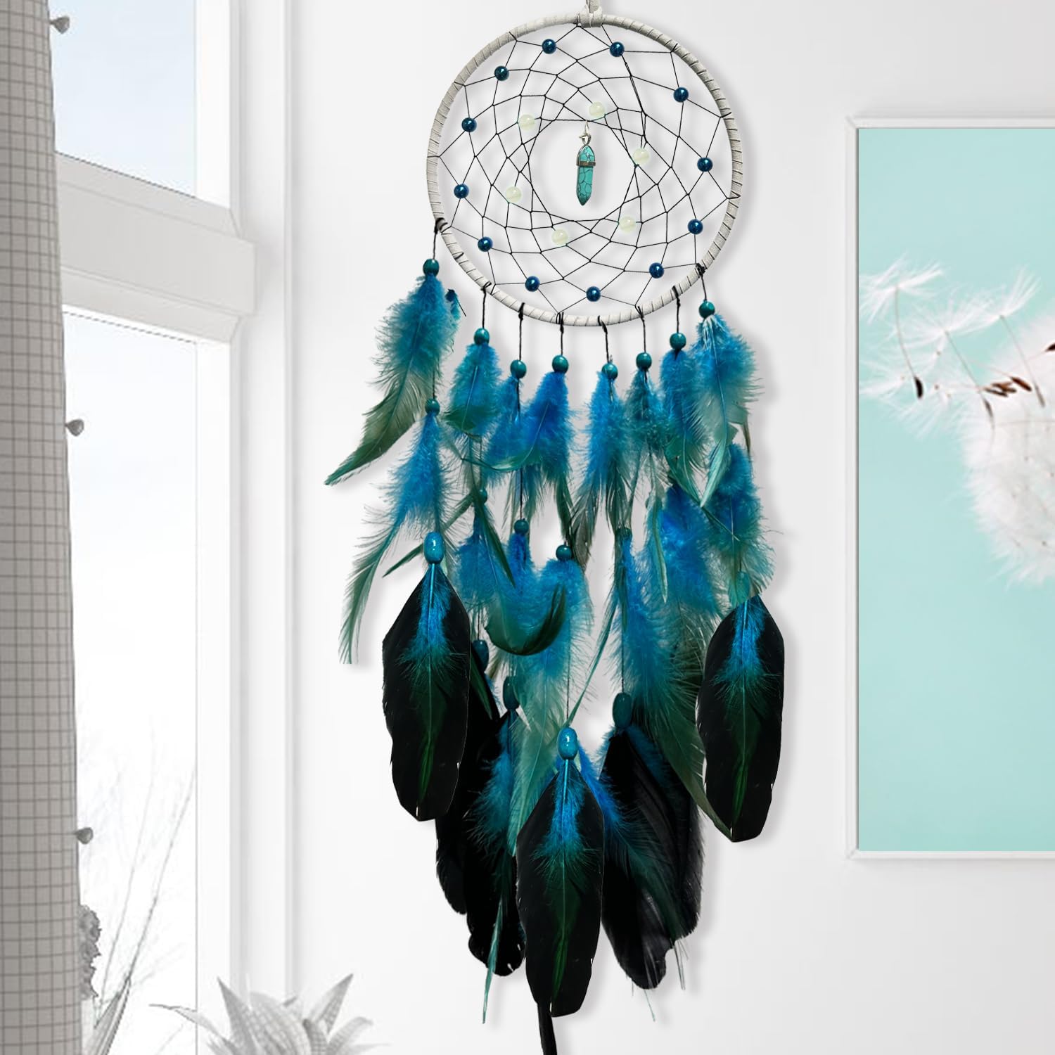 Blue Dream Catchers Luminous Dream Catcher for Kids Bedroom Wall Hanging Handmade Nature Decor