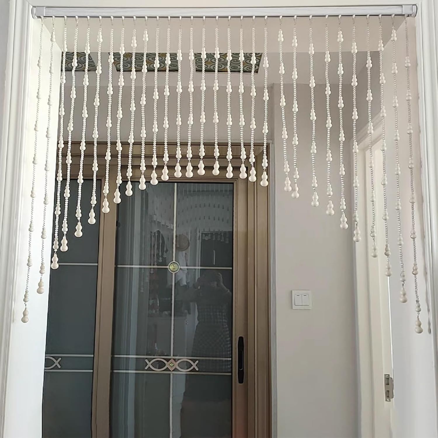 Natural Wood Bead Curtain with Gourd Design