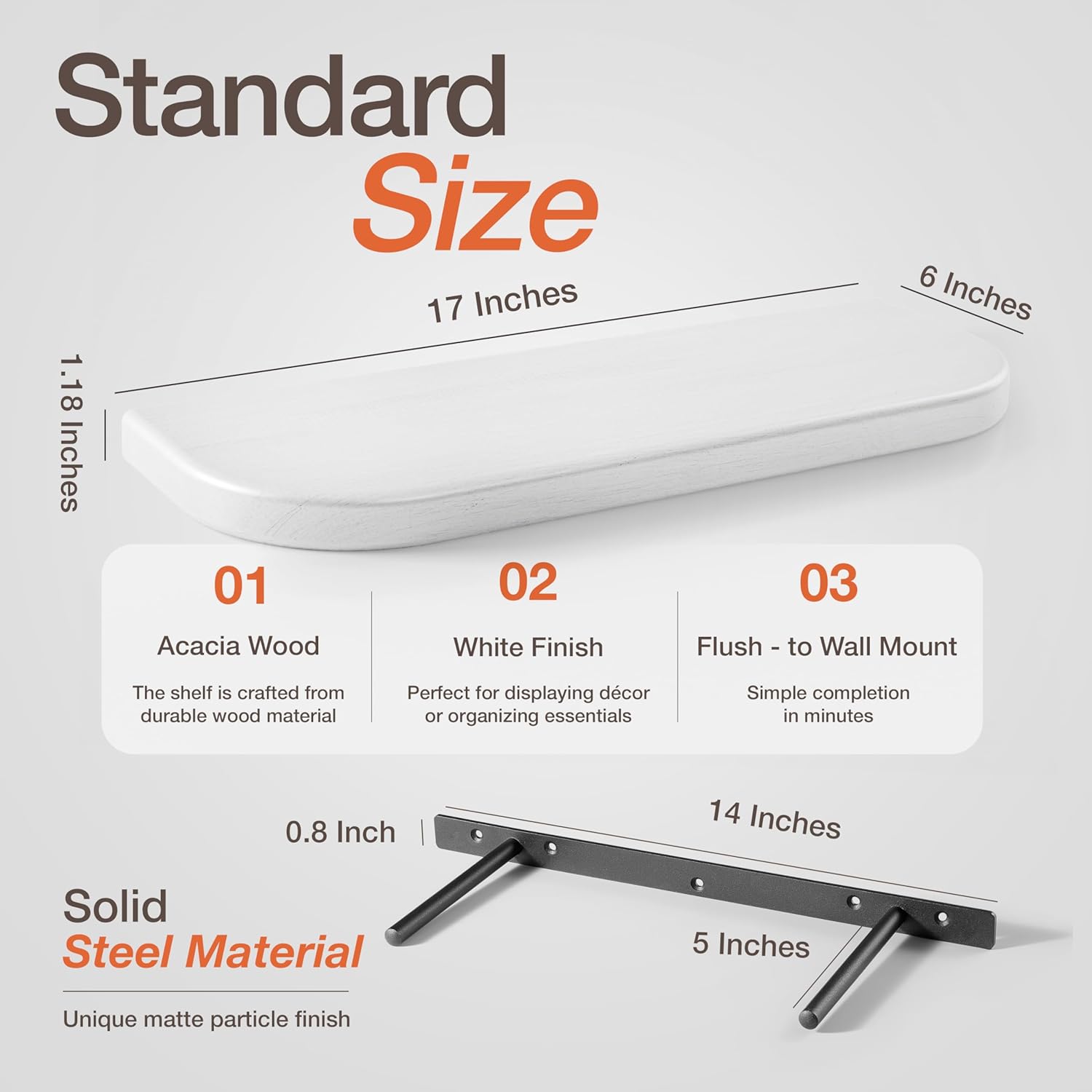 BATODA Set of 2 17 Inch White Floating Shelves Wall Mounted