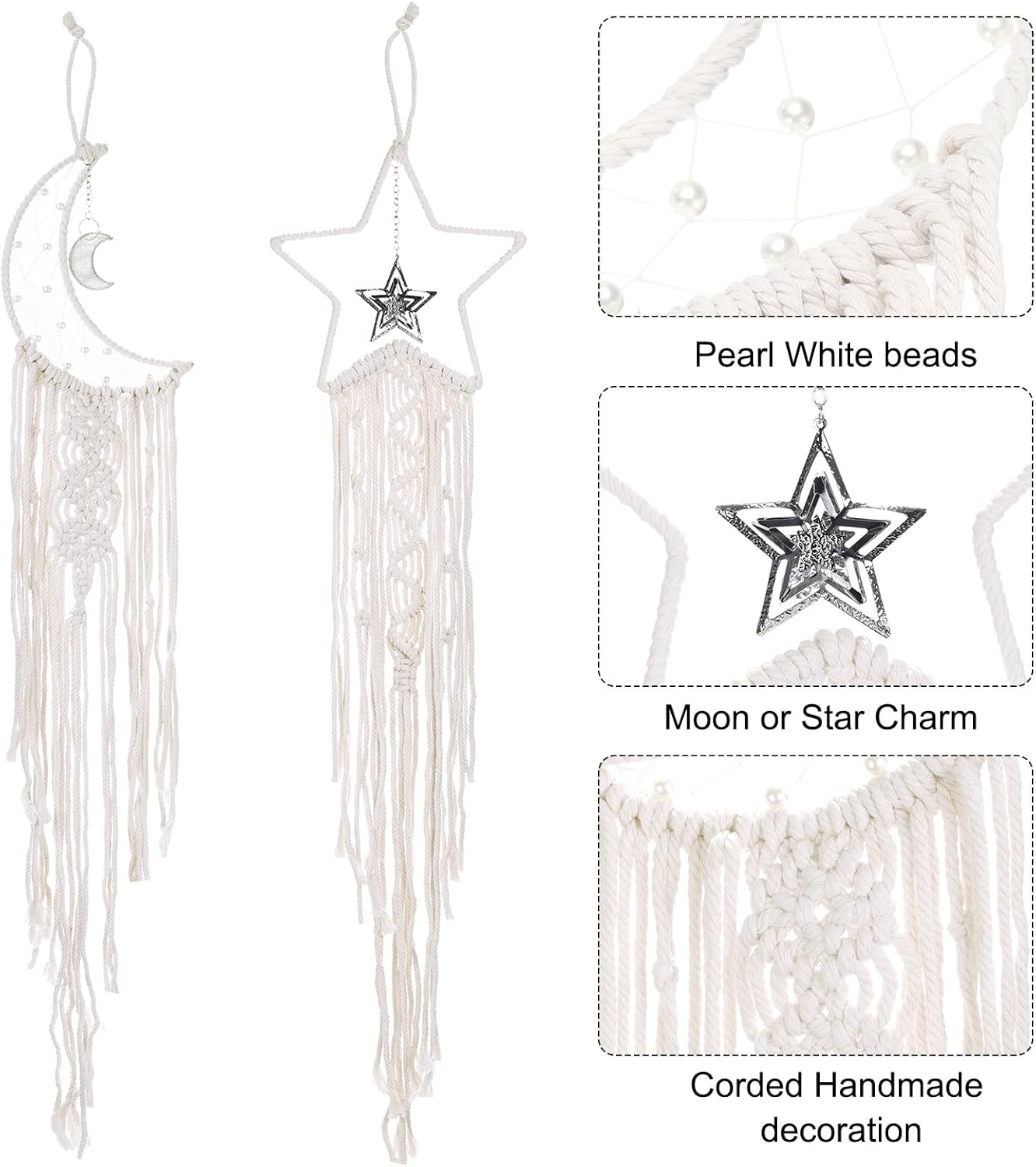 Uxcell 2 Pcs Star Moon Dreamcatcher Handmade Wall Hanging