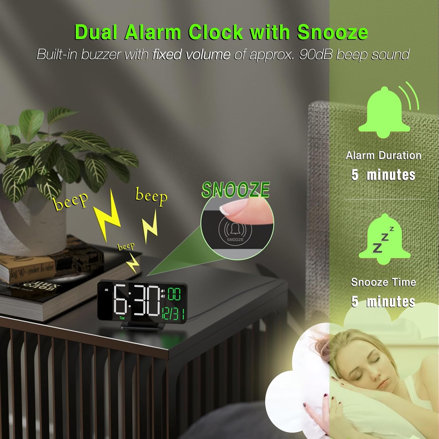 KOSUMOSU 67in Black Digital Alarm Clock