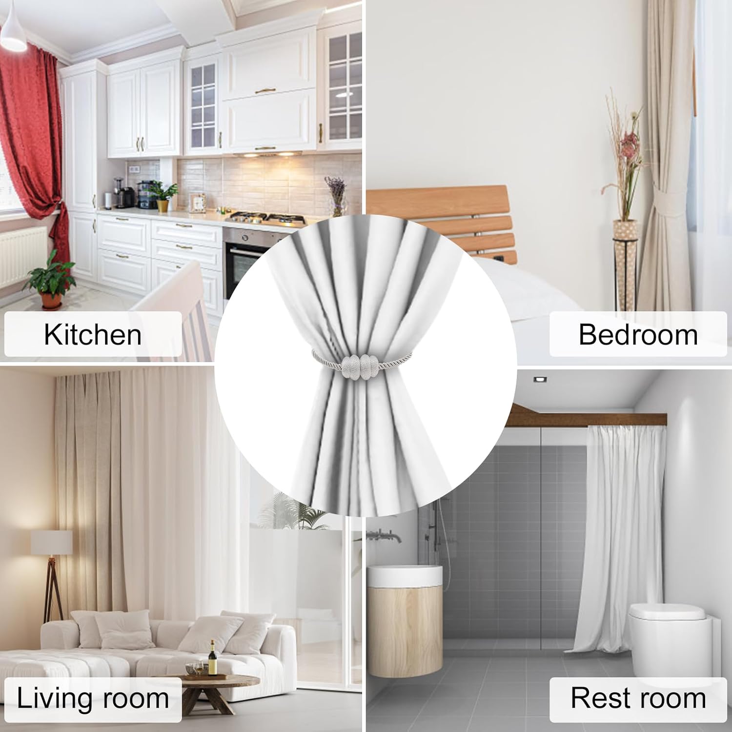 Magnetic Curtain Tiebacks 4 Pack for Window Drapes