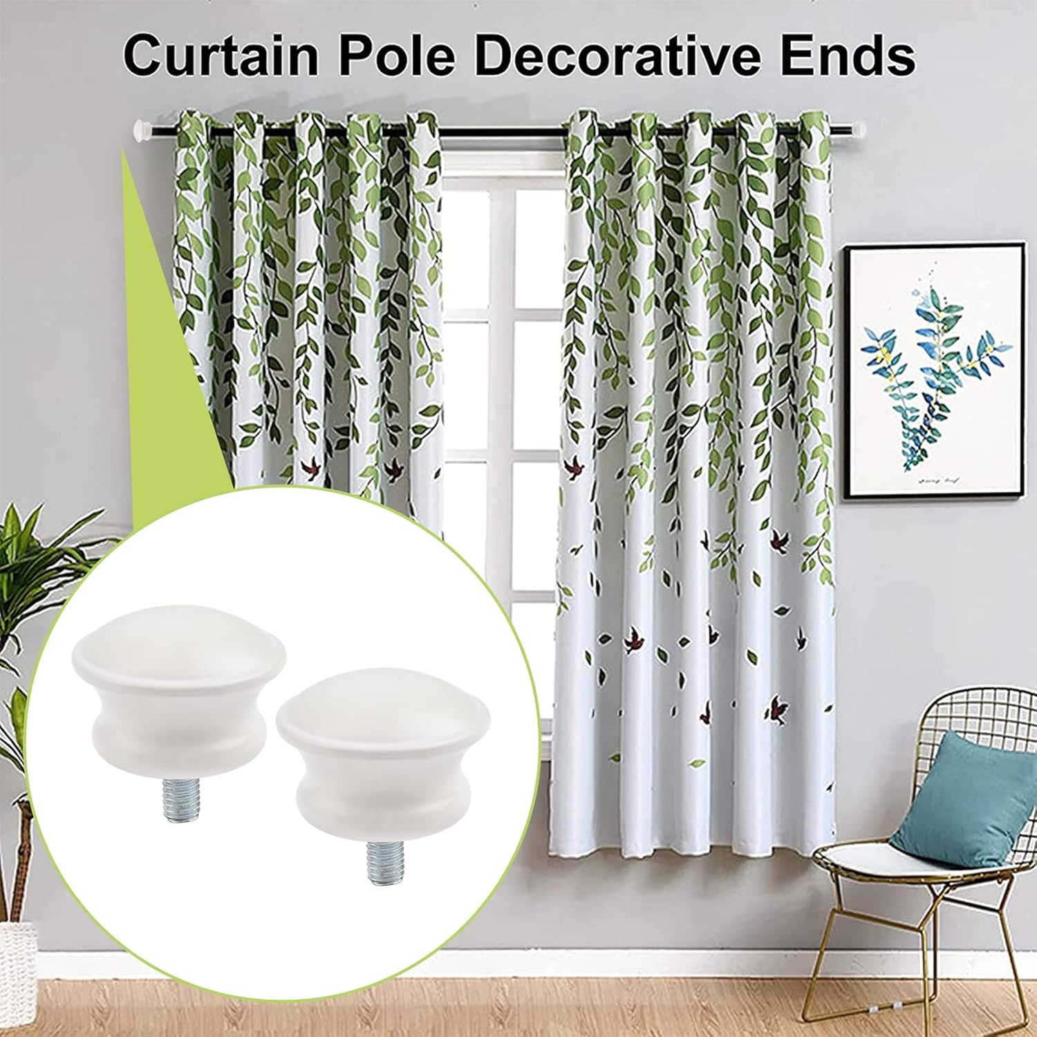 Curtain Finials 6Pcs Plastic Mushroom Shape Rod Caps White Vintage Window Decor