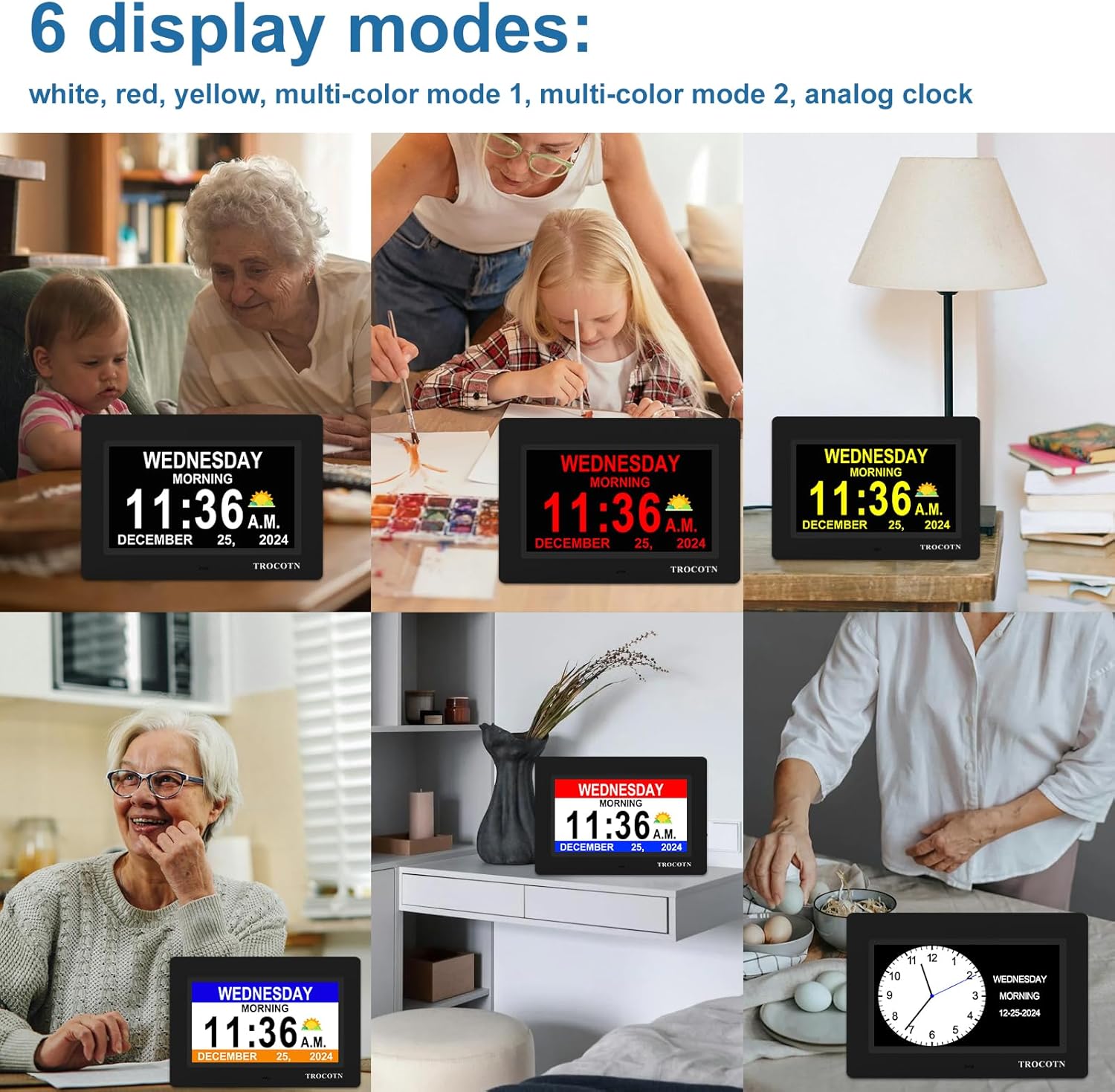 TROCOTN Dementia Clock 7 Inch Wall Display