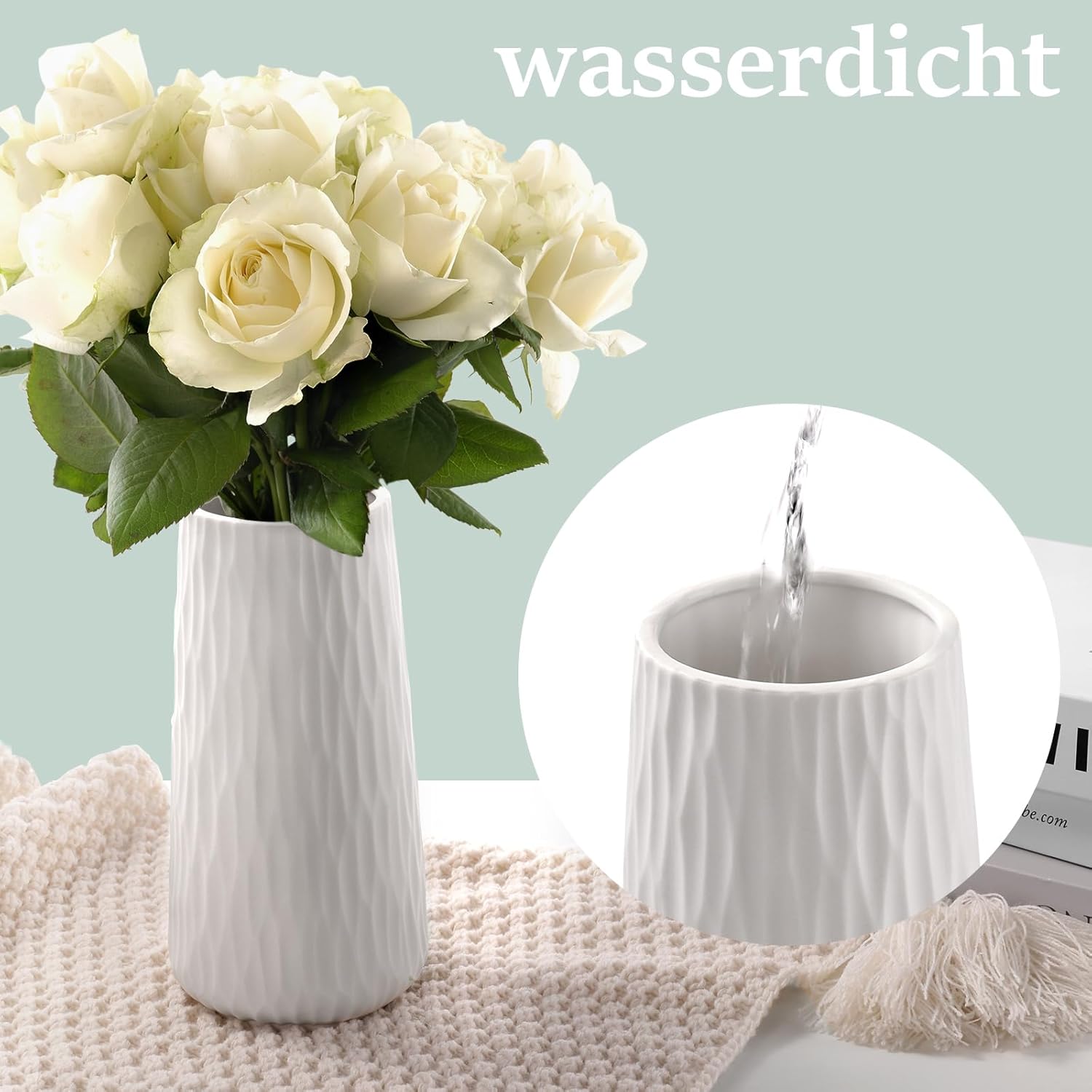 COPOTEA 8 Inch White Ceramic Vase for Home Decor