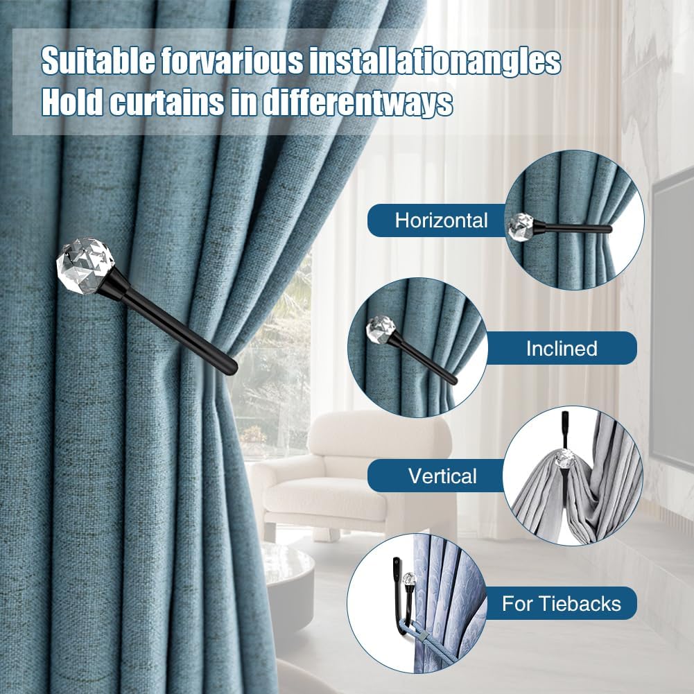 Crystal Decorative U-Shaped Curtain Holdback Copper Finish with Glass Ball Finial Wall Mounted 2-Pack