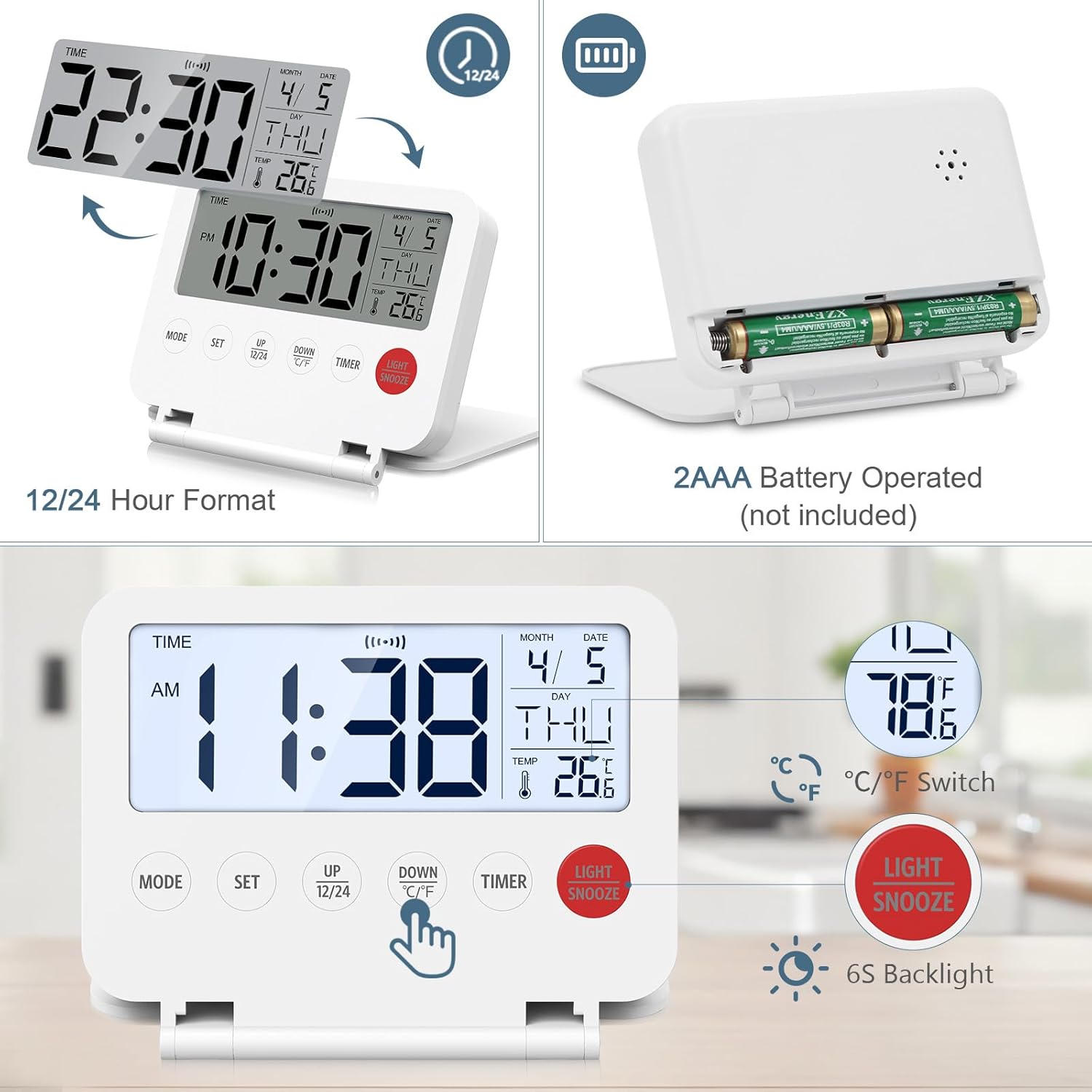 Ankilo Digital Travel Alarm Clock with Temperature and Countdown Timer