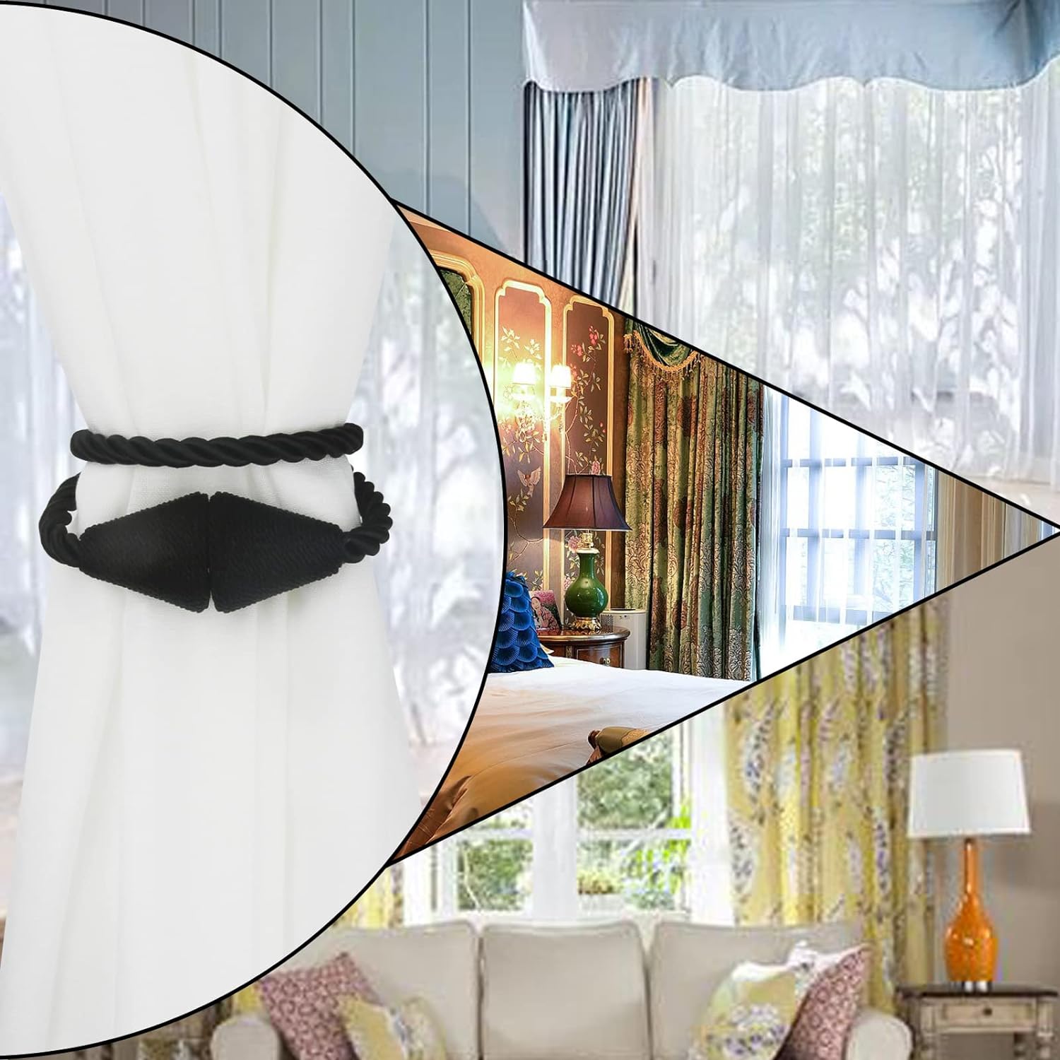 6 Pack Magnetic Curtain Tiebacks in Black
