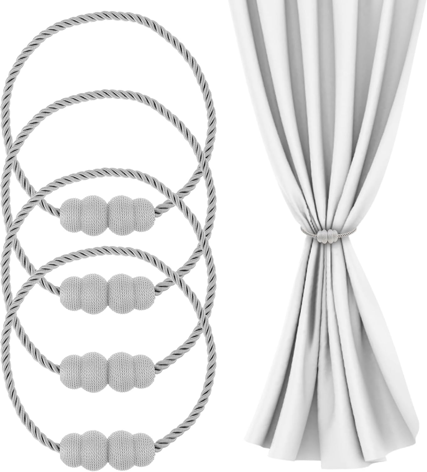 Magnetic Curtain Tiebacks 4 Pack for Window Drapes