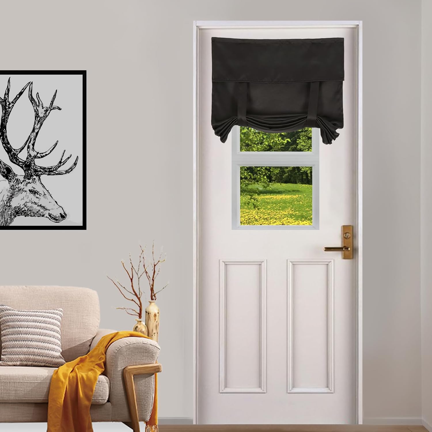 FUANGUI Blackout Door Curtains 26x69 Inch Black Panel