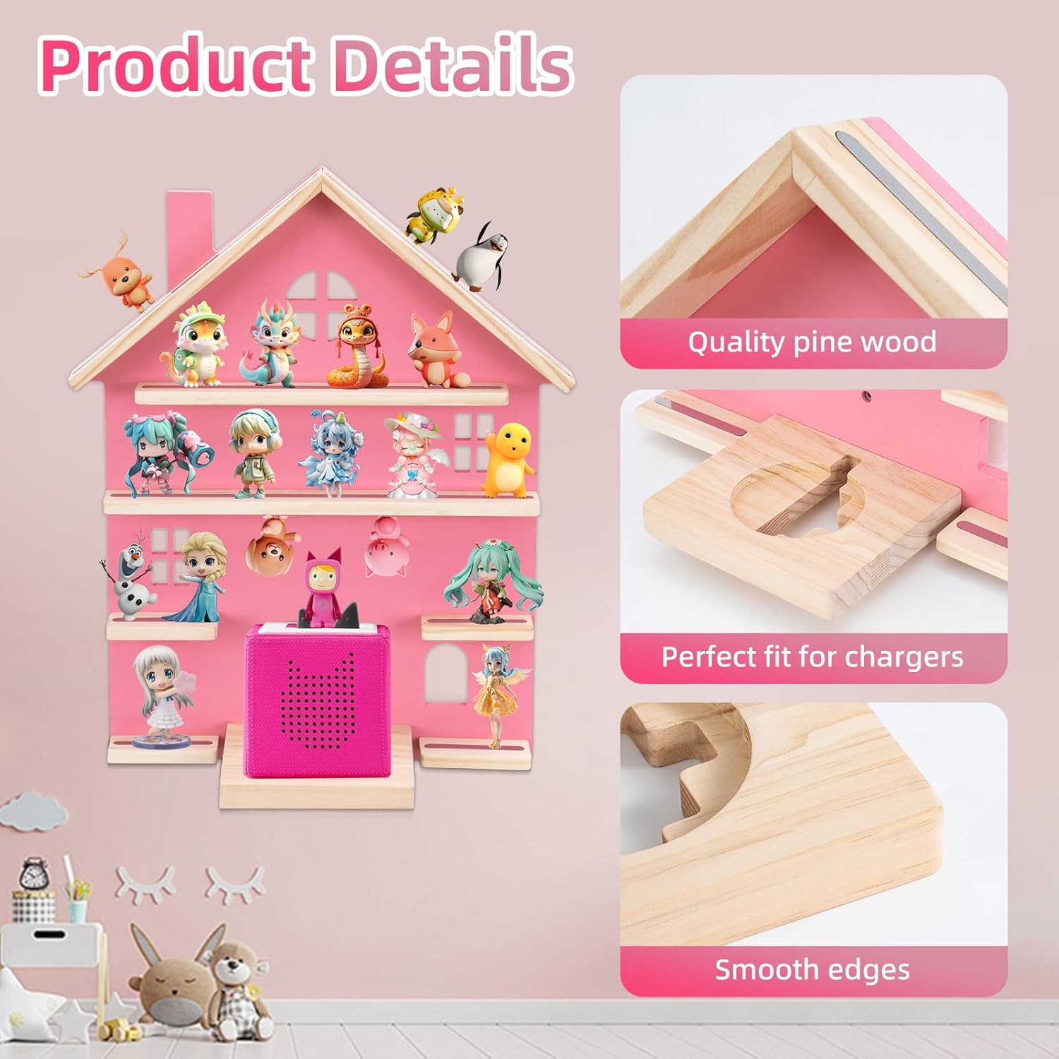 WEIDLUDOR Pink Tonie Storage Shelf for Display and Play