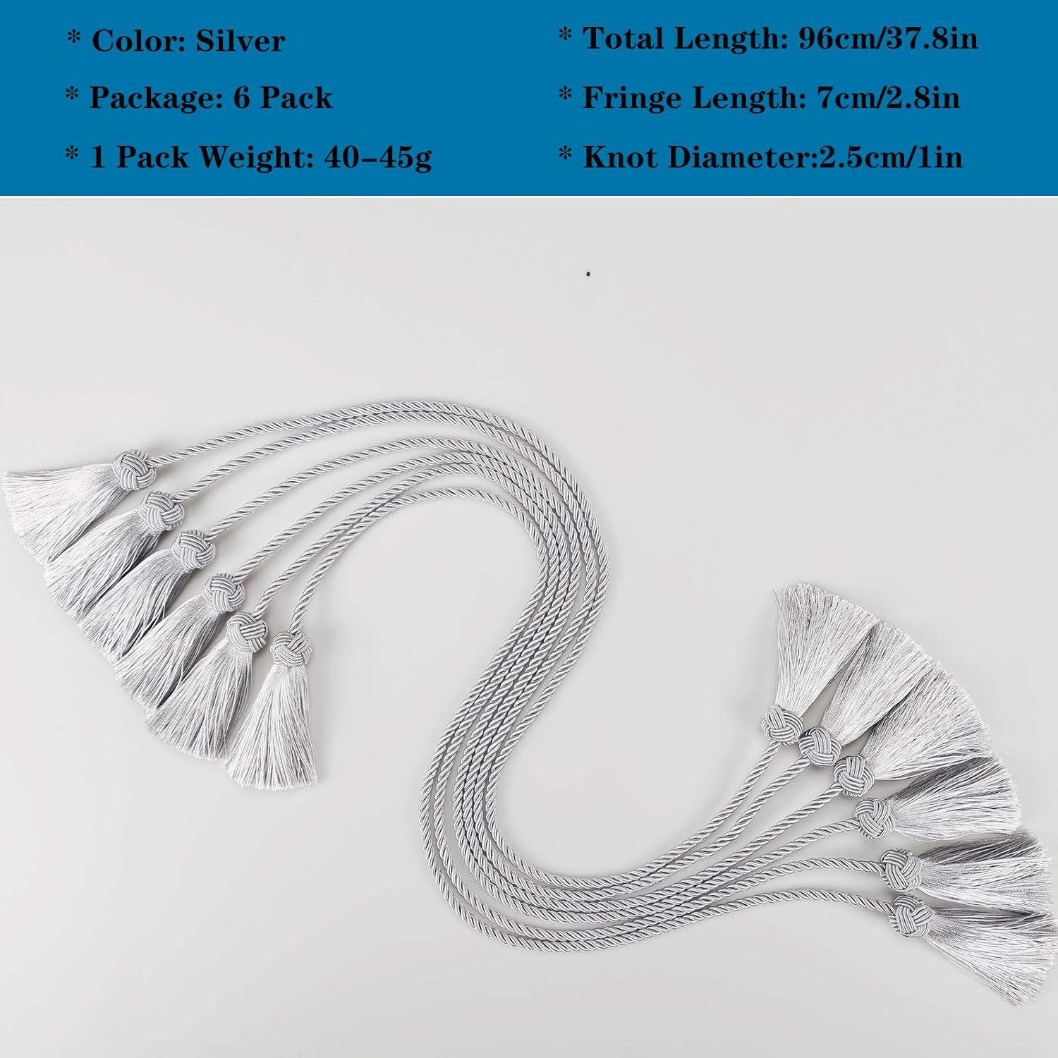 Elegant Grey Tassel Curtain Tiebacks 6 Pack