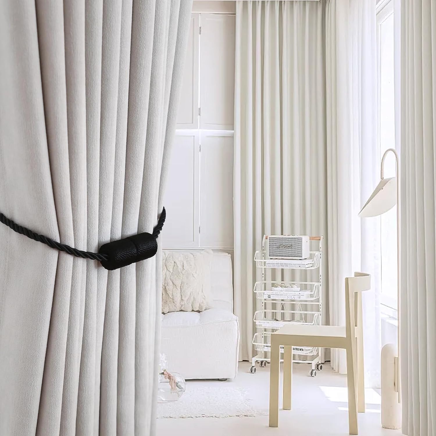 2 Pack Black Magnetic Curtain Holdbacks - Strong Tangle-Free
