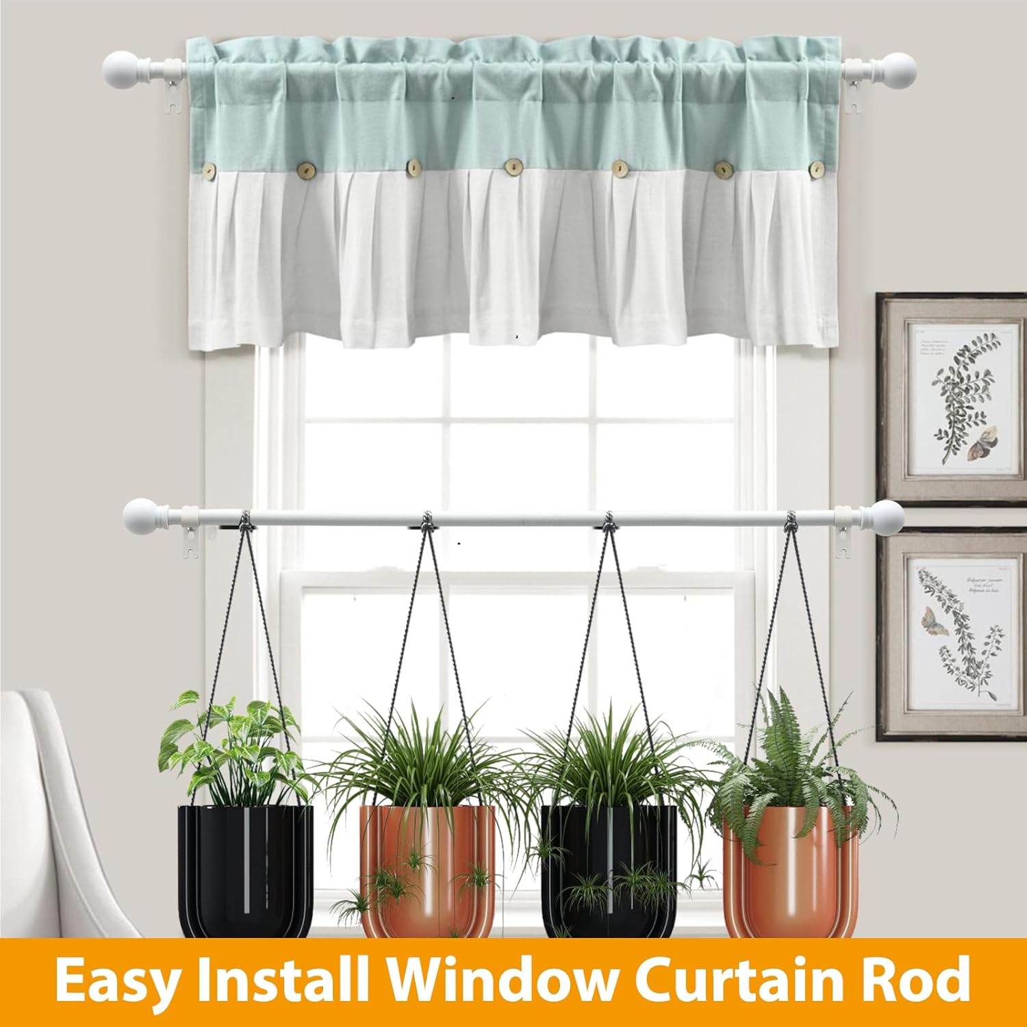 Adjustable Metal Curtain Rods with Round Finials 30-45 Inches