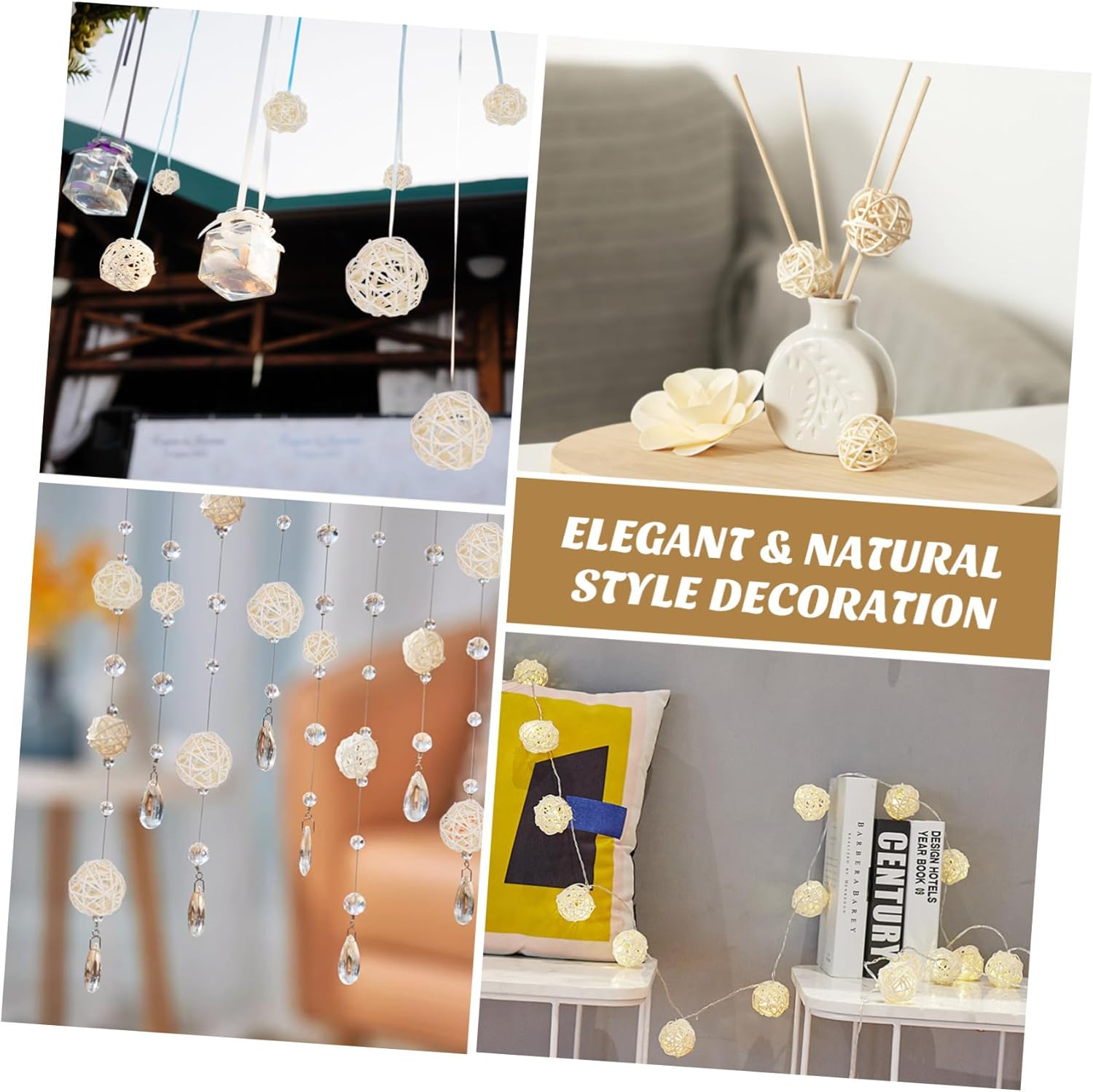 15Pcs White Rattan Ball Decorations for Wedding and Christmas