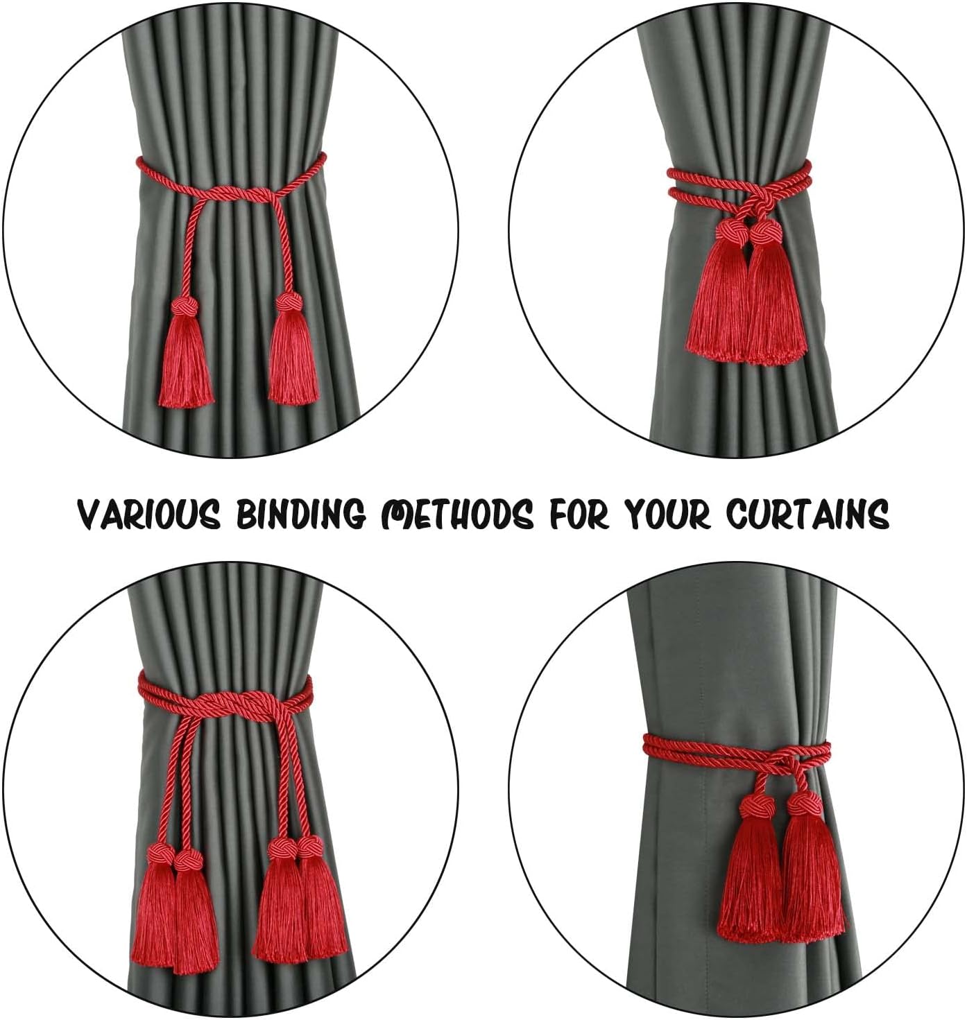 BEL AVENIR 6 Pack Decorative Curtain Tiebacks with Tassel Red