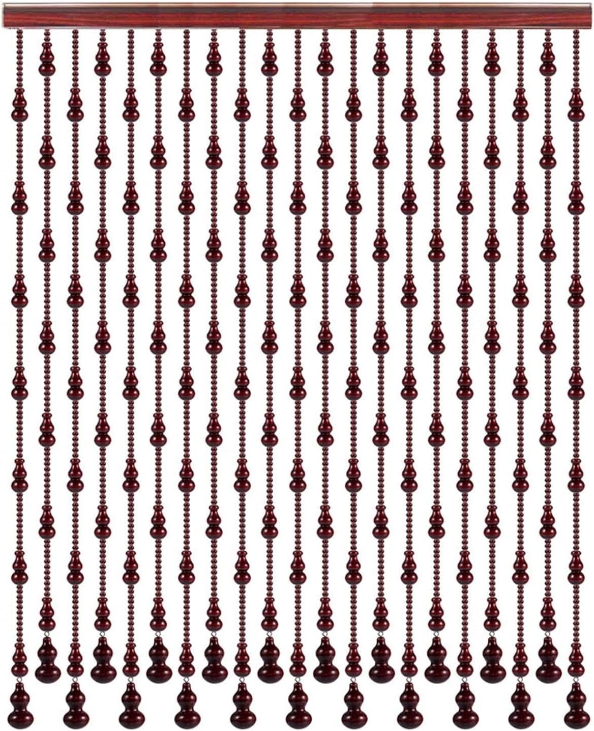 Wood Beaded Door Curtain with Gourd Shape Retro Style 44 Strands 145x155cm