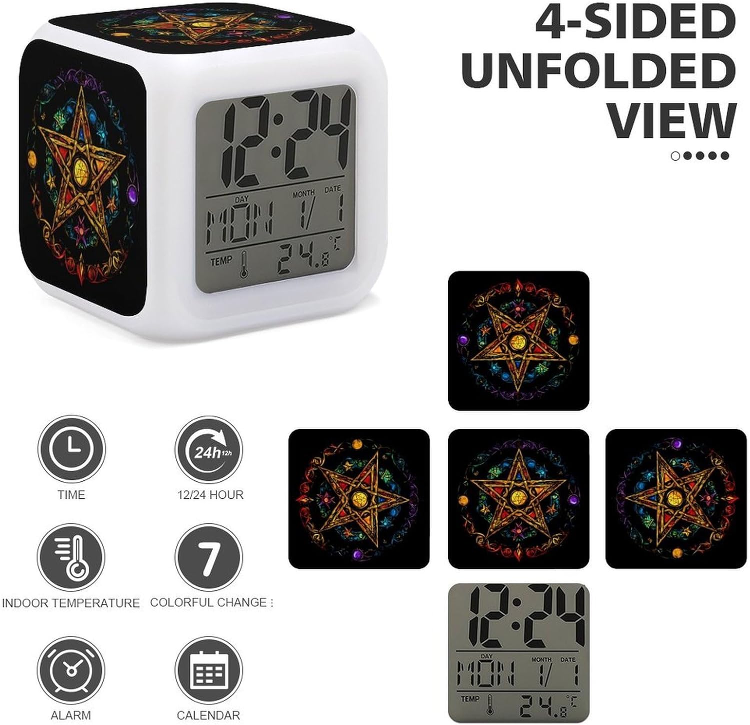 Color Changing LED Alarm Clock with Pentagram Design