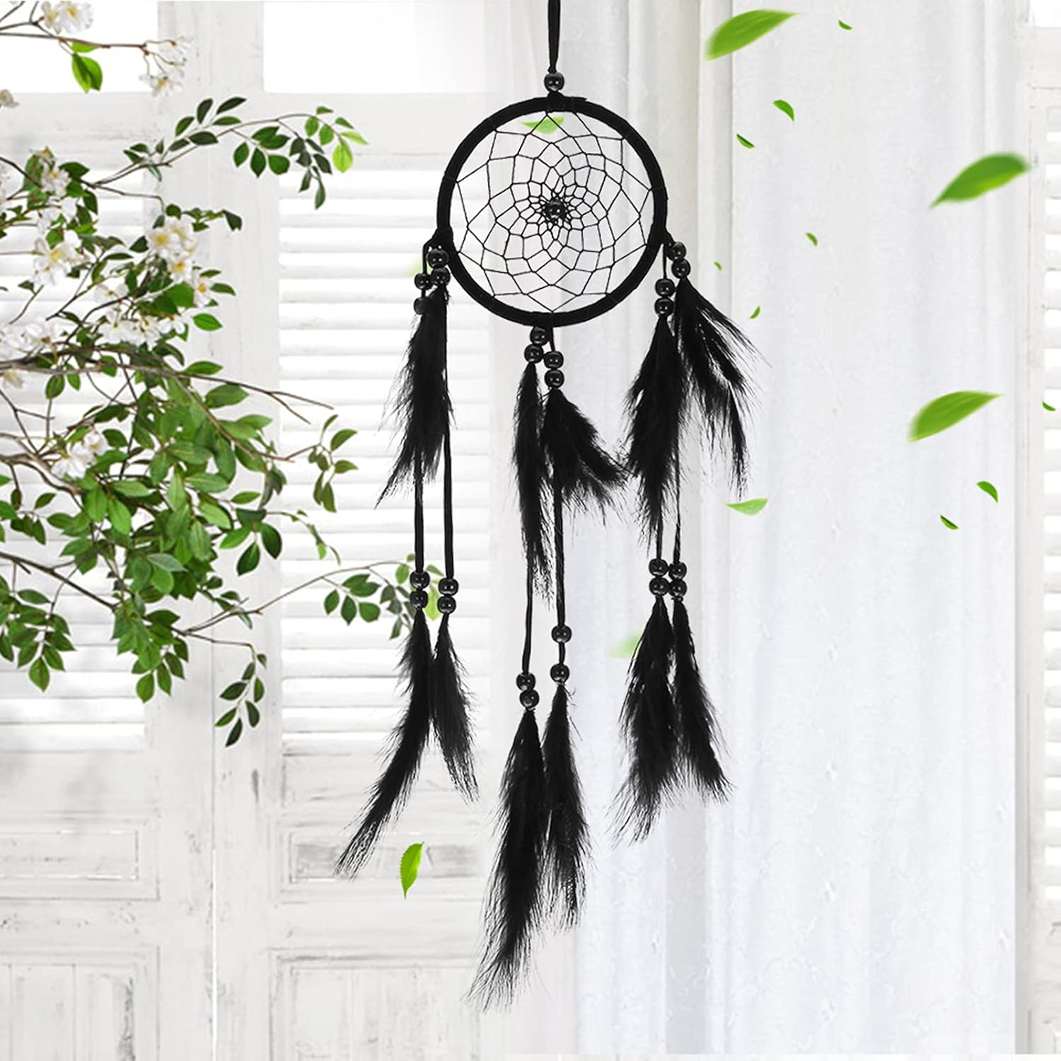 Feather Dream Catcher Handmade Macrame Wall Hanging Decor Black