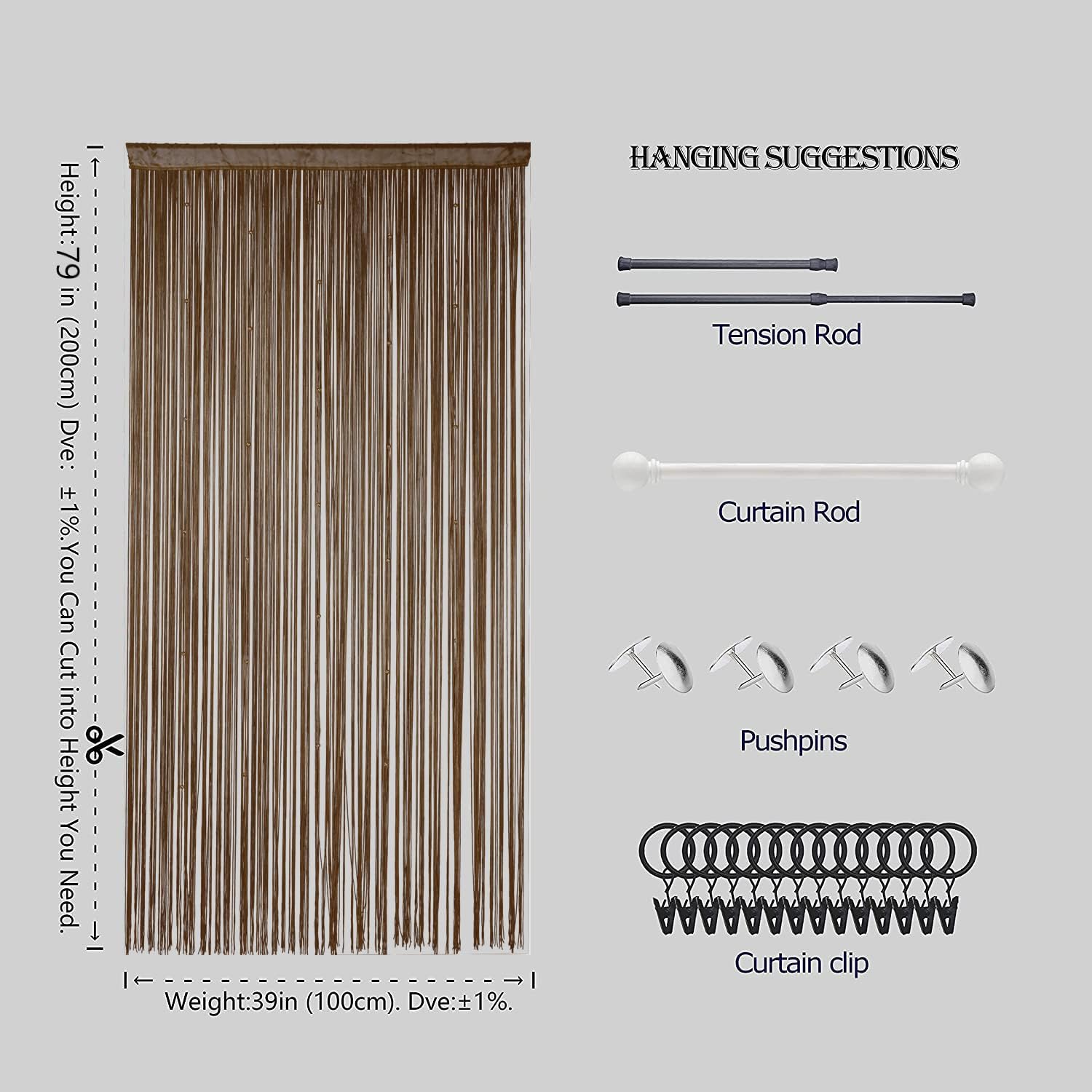 Beaded Curtain with Telescopic Rod for Door and Window Decor