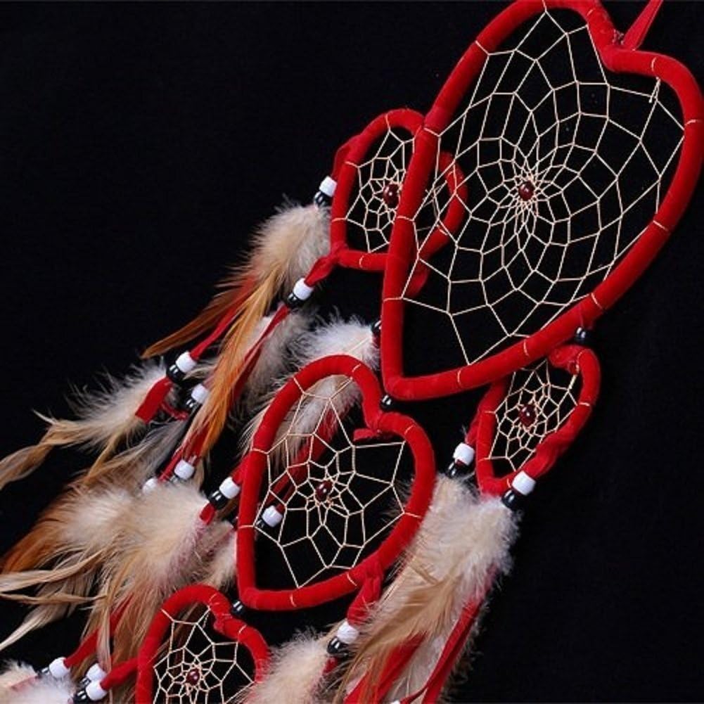 Heart Shaped Dream Catcher with Feathers for Car Wall Decoration
