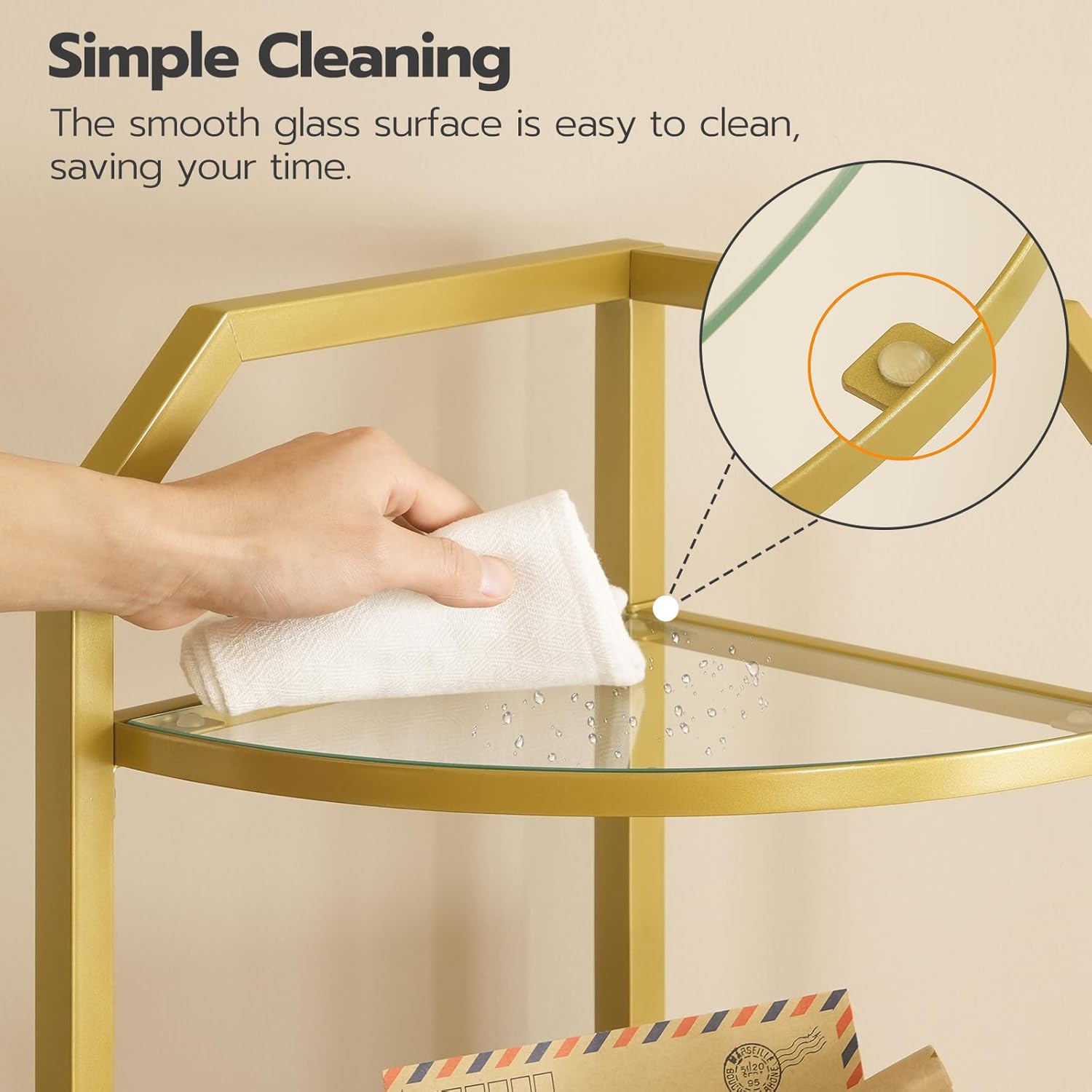 HOOBRO 5-Tier Corner Shelf Stand Gold Tempered Glass Modern Style GD15CJ01