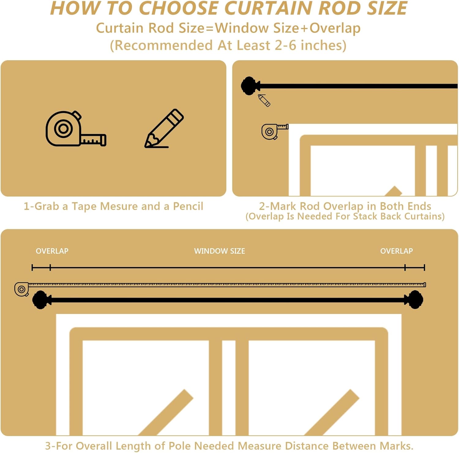 Gold Curtain Rods for Windows 48-84 Inches Adjustable Heavy Duty with Lantern Ball Finials