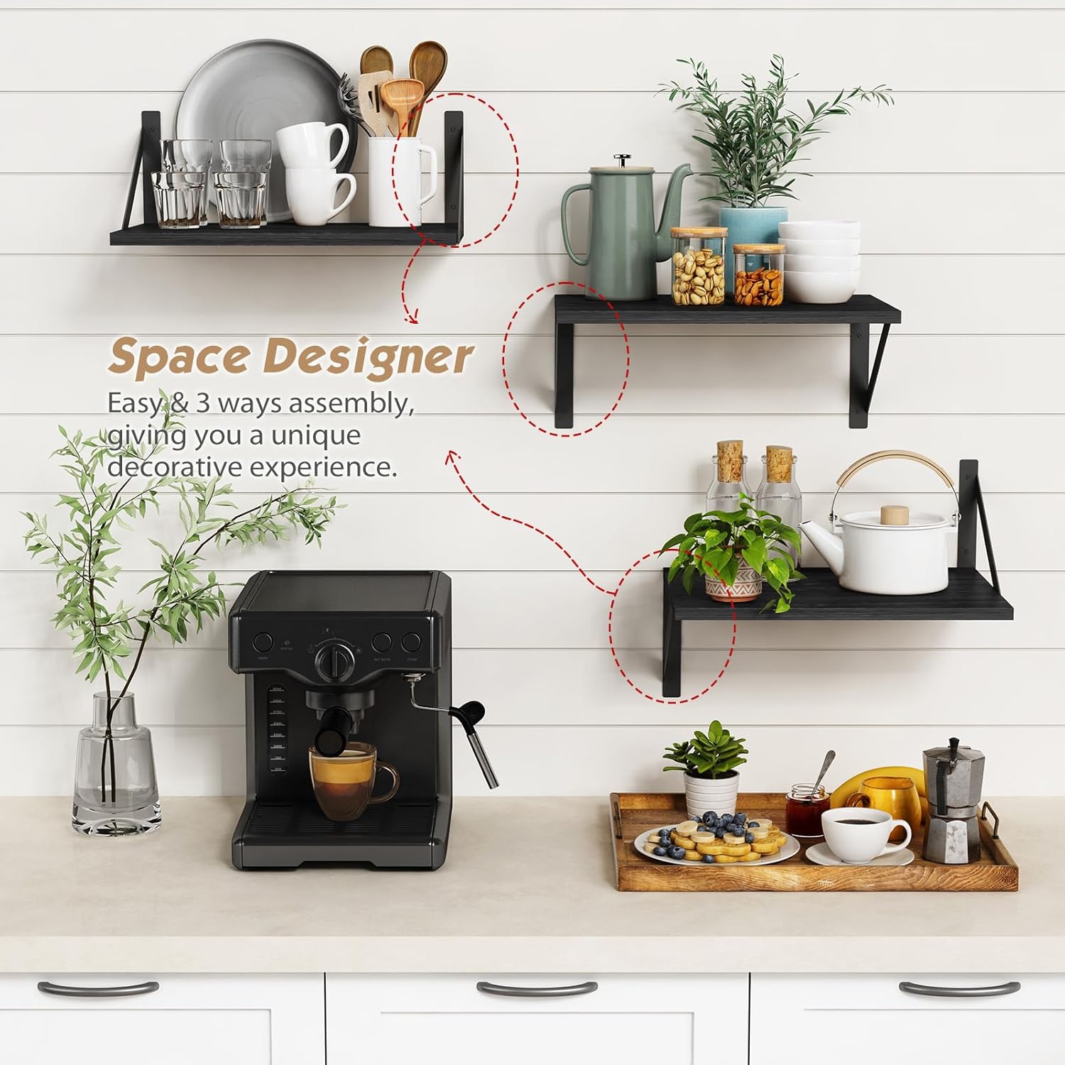 Forbena 3-Piece Black Floating Shelves for Wall