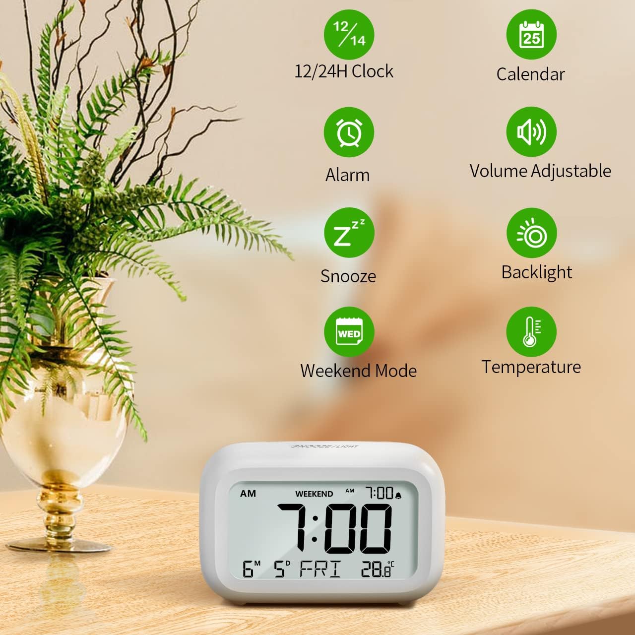 DOOMAY Digital Alarm Clock Bedside with LCD Display
