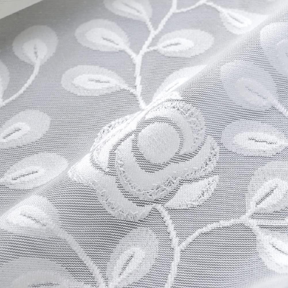 Pastoral Leaves Embroidery Sheer Curtains Panel White 52x63 Inch