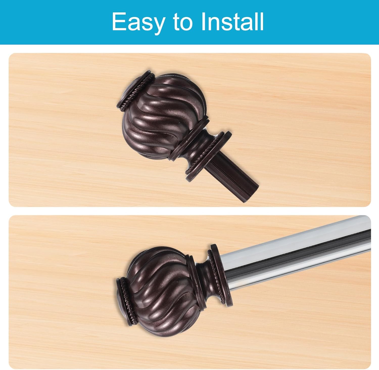 Uxcell Curtain Rod Finials 2Pcs Brown 19mm