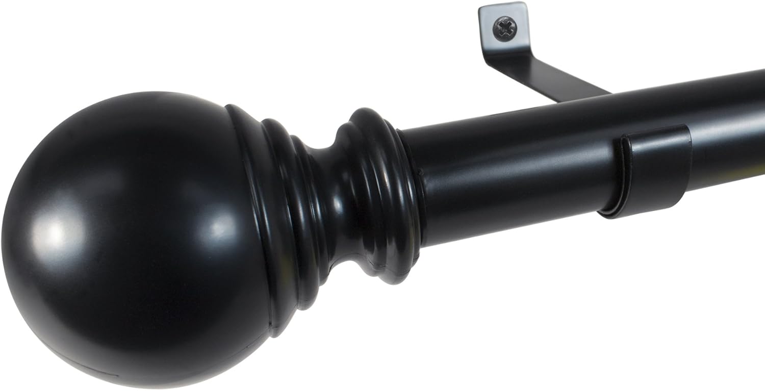 Decopolitan Ball Single Telescoping Drapery Rod Set Black 18-36 Inch