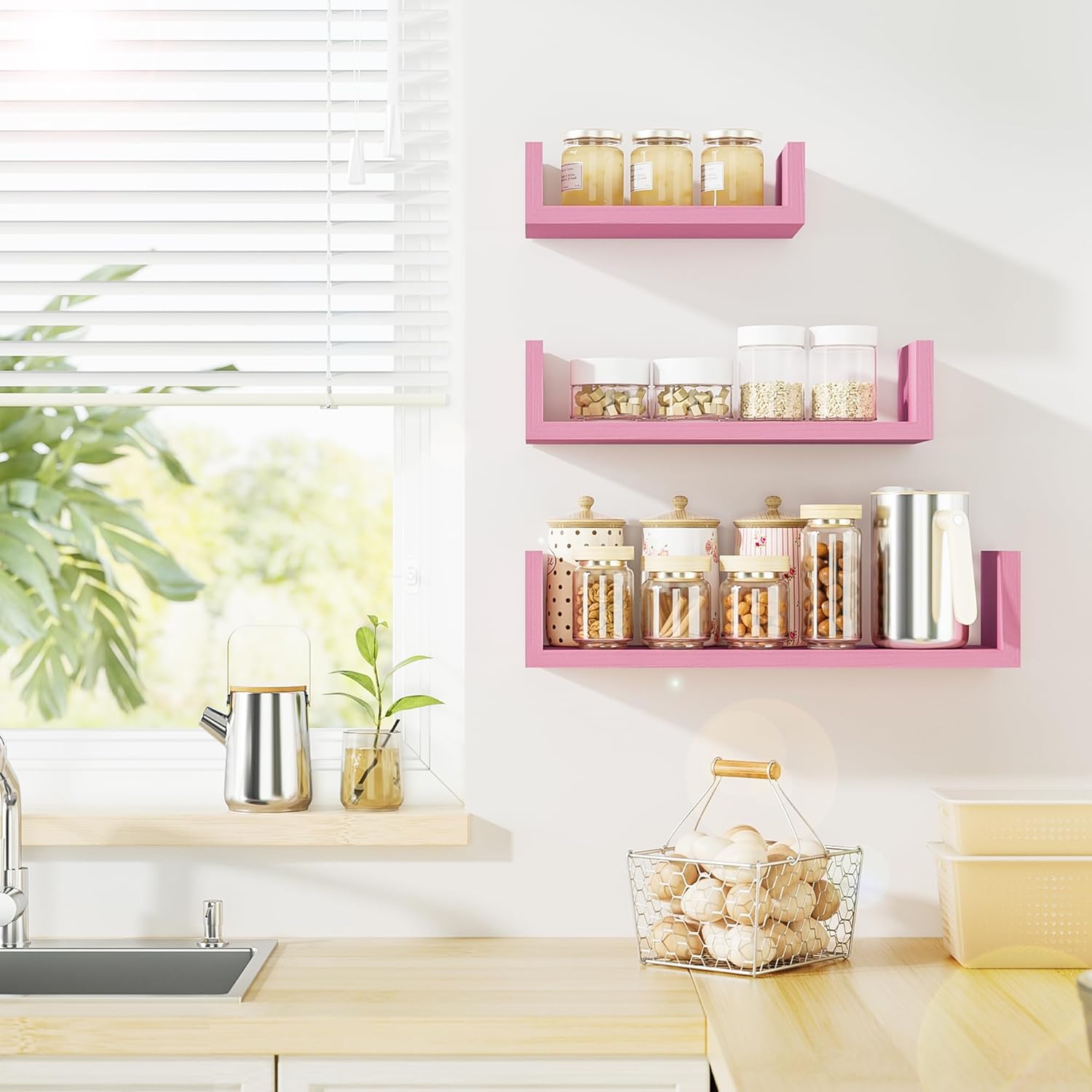 SRIWATANA Pink Floating Wall Shelves