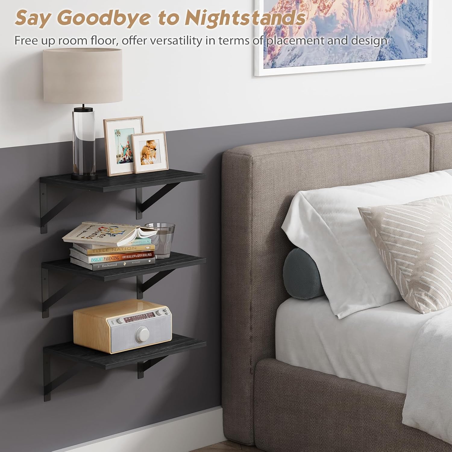 Forbena 3-Piece Black Floating Shelves for Wall