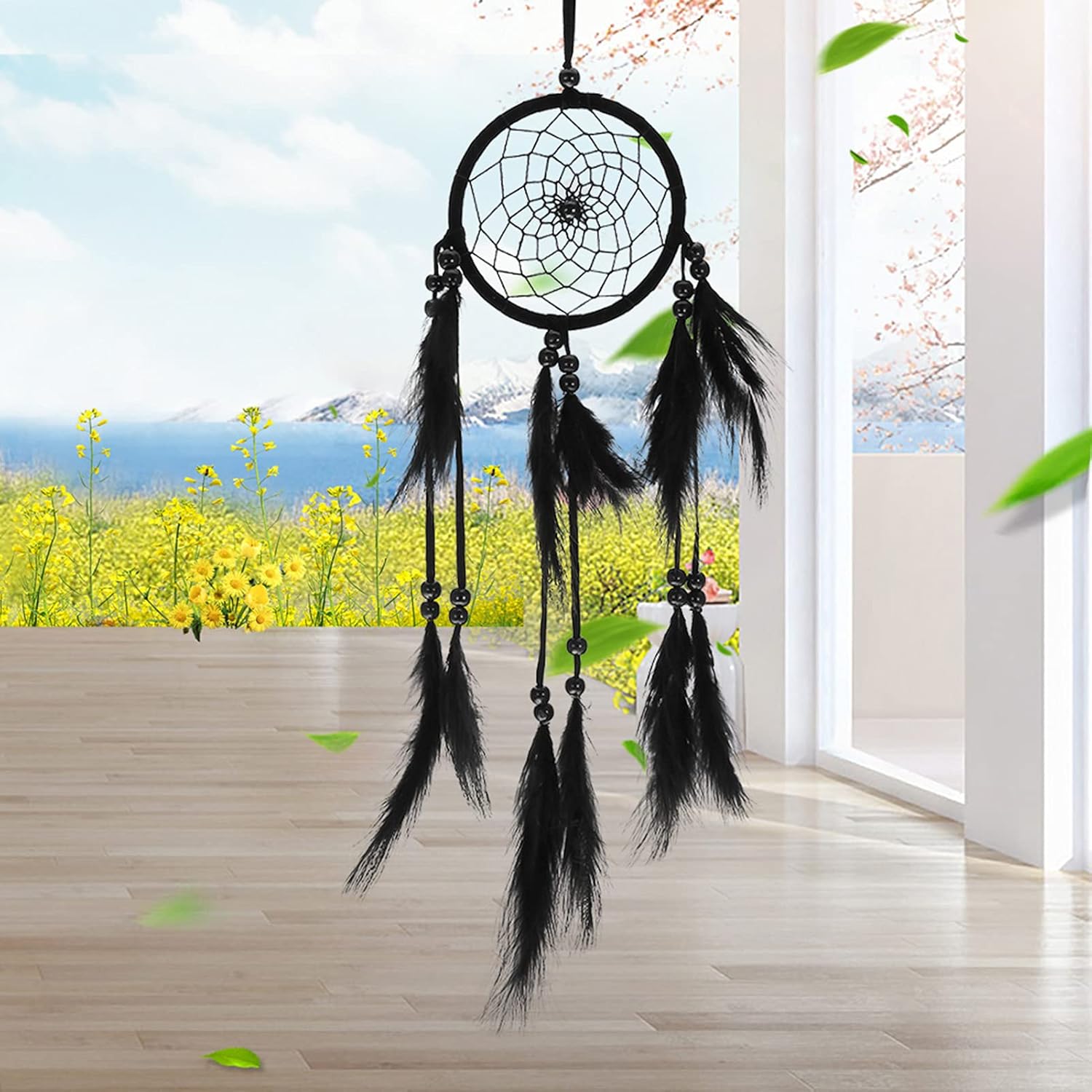 Feather Dream Catcher Handmade Macrame Wall Hanging Decor Black