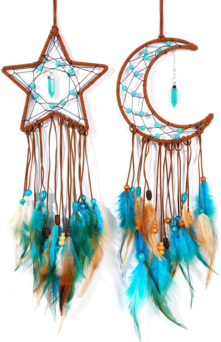 2 Pack DIY Feather Dream Catcher Kits Turquoise Wall Hanging Boho Decor for Adults