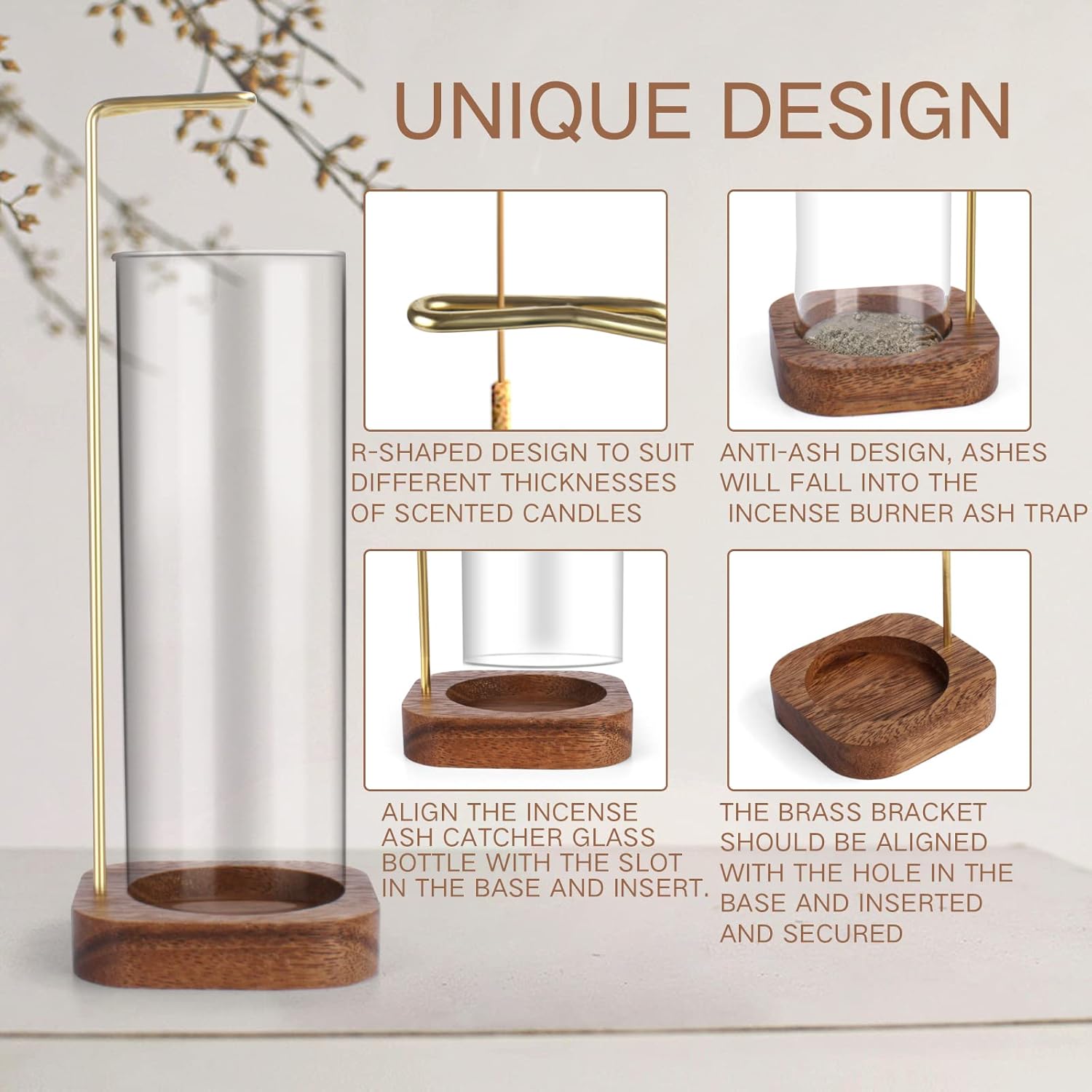 YHAOEN Incense Holder with Anti-Ash Design and Glass Catcher